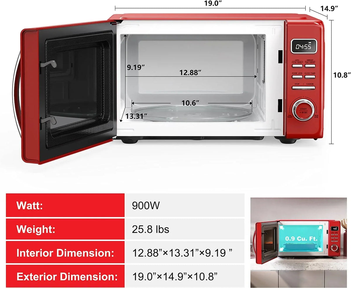 2026 NEW Galanz Retro Countertop Microwave Oven with Auto Cook & Reheat, Defrost, Quick Start Functions, Easy Clean with Glass Turntable, Pull Handle, .9 cu ft, Black