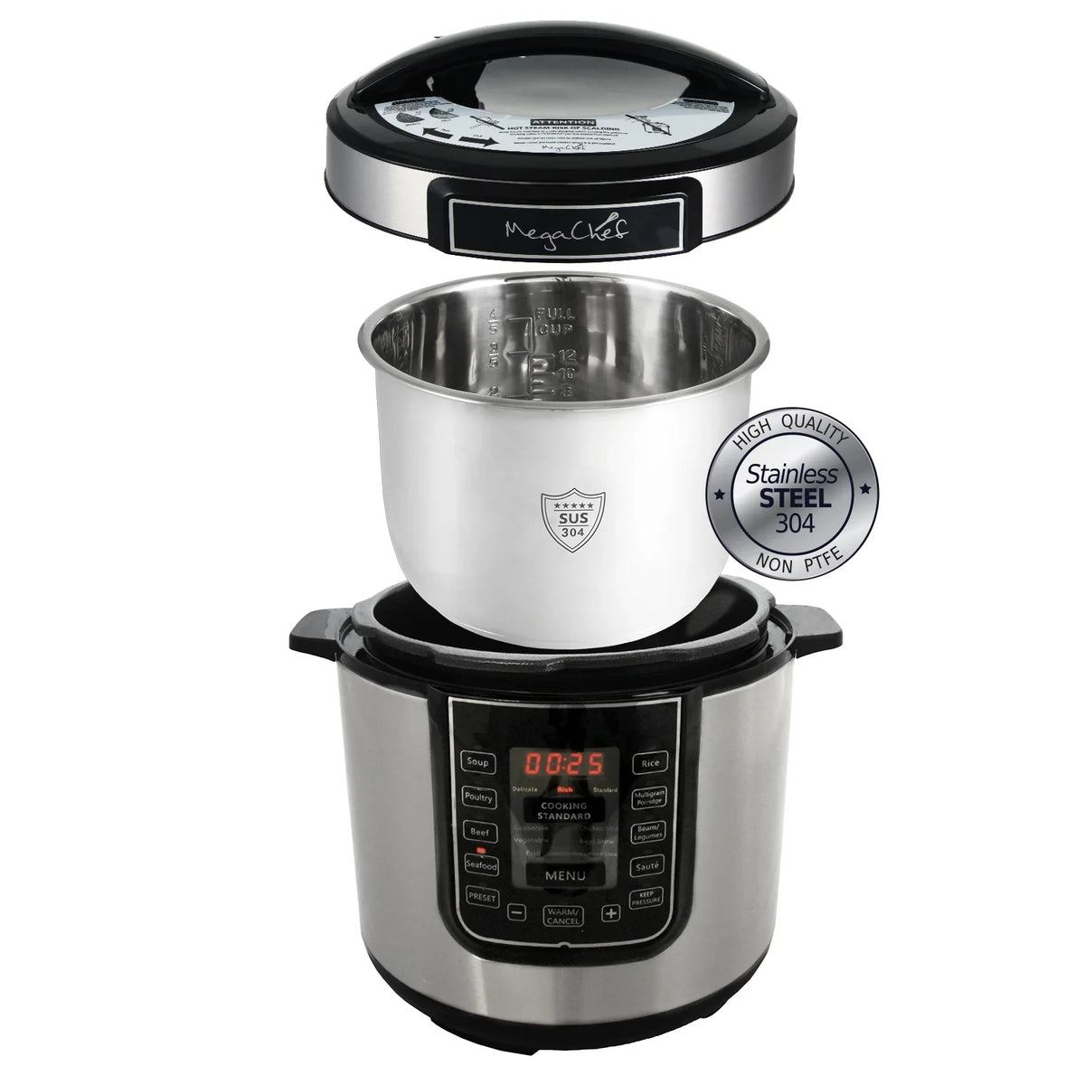 2026 NEW MegaChef 6 Quart Electric Pressure Cooker with 14 Pre-Set Multi-Function Features & Stainless Steel Pot