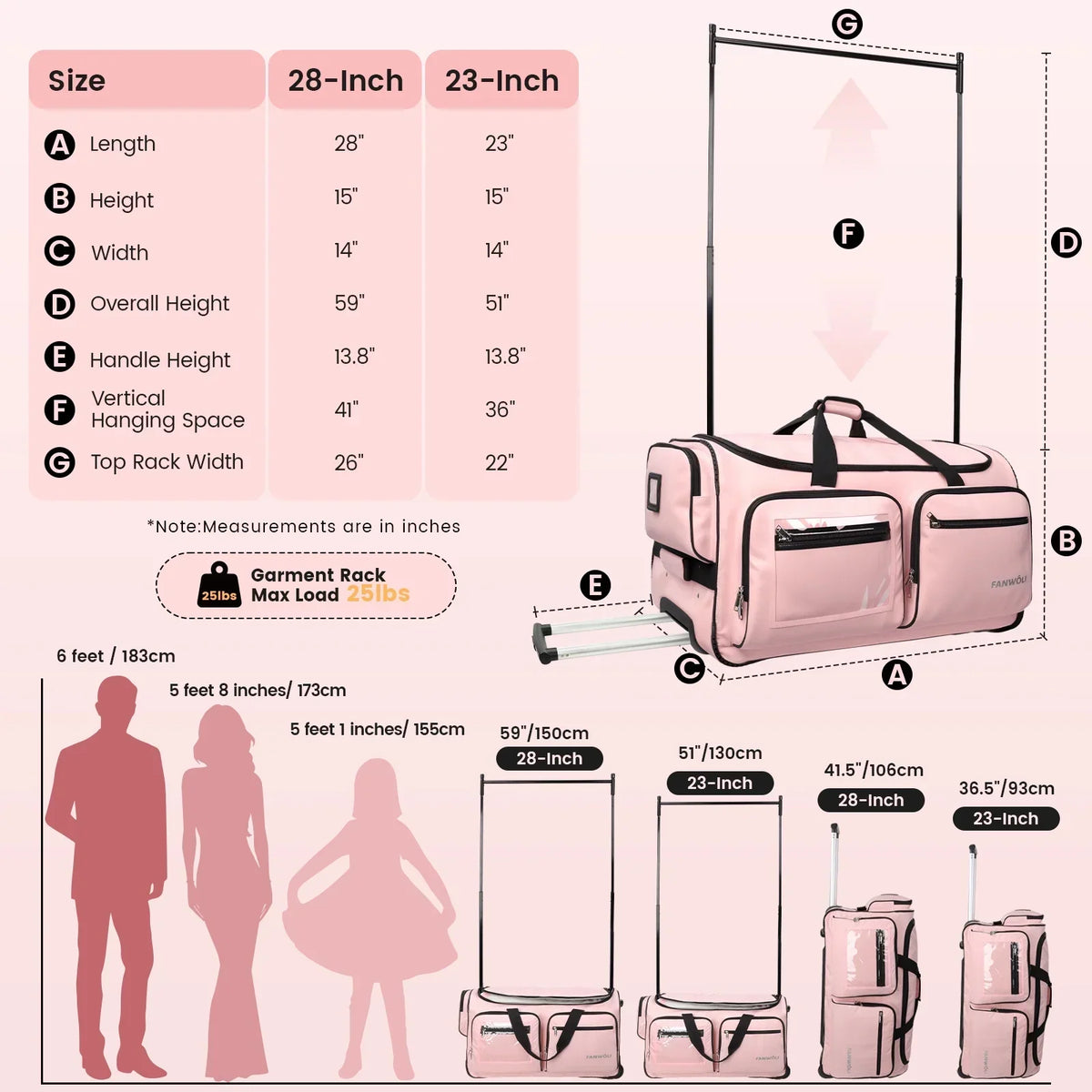 2026 NEW Fegat Dance Bag with Garment Rack - 28"Collapsible Rolling Competition Dance Duffle Bag Lightweight Costume Wheeled Suitcase for Dancers Shows Livestreamer Athletes