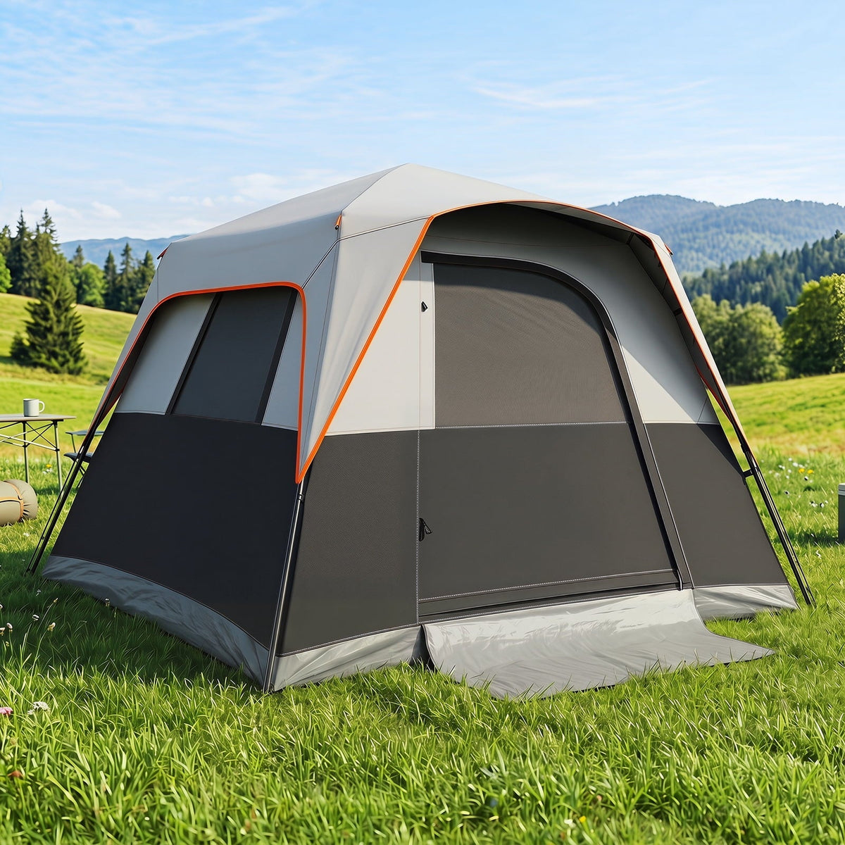 2026 NEW Costway 6-Person Outdoor Camping Tent with Rainfly & Carrying Bag, 3000mm Water-Resistant Gray