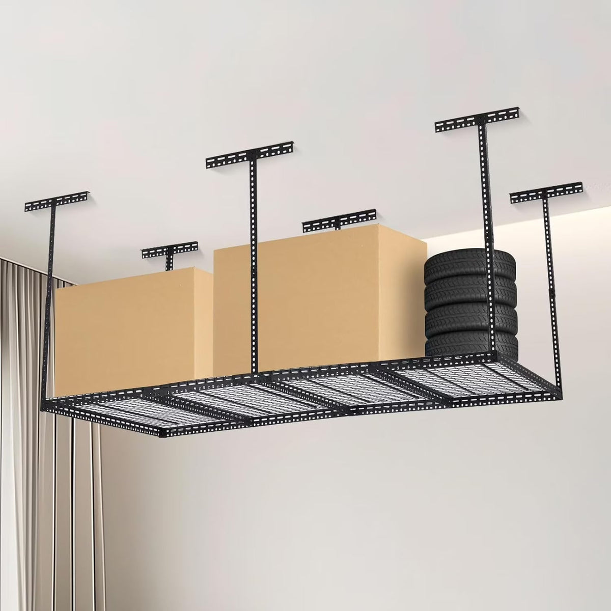 2026 NEW Pinypikaka 4'x8' Overhead Garage Storage Rack, 22"-40" Height Adjustable Ceiling Storage Rack 660lbs Weight Capacity
