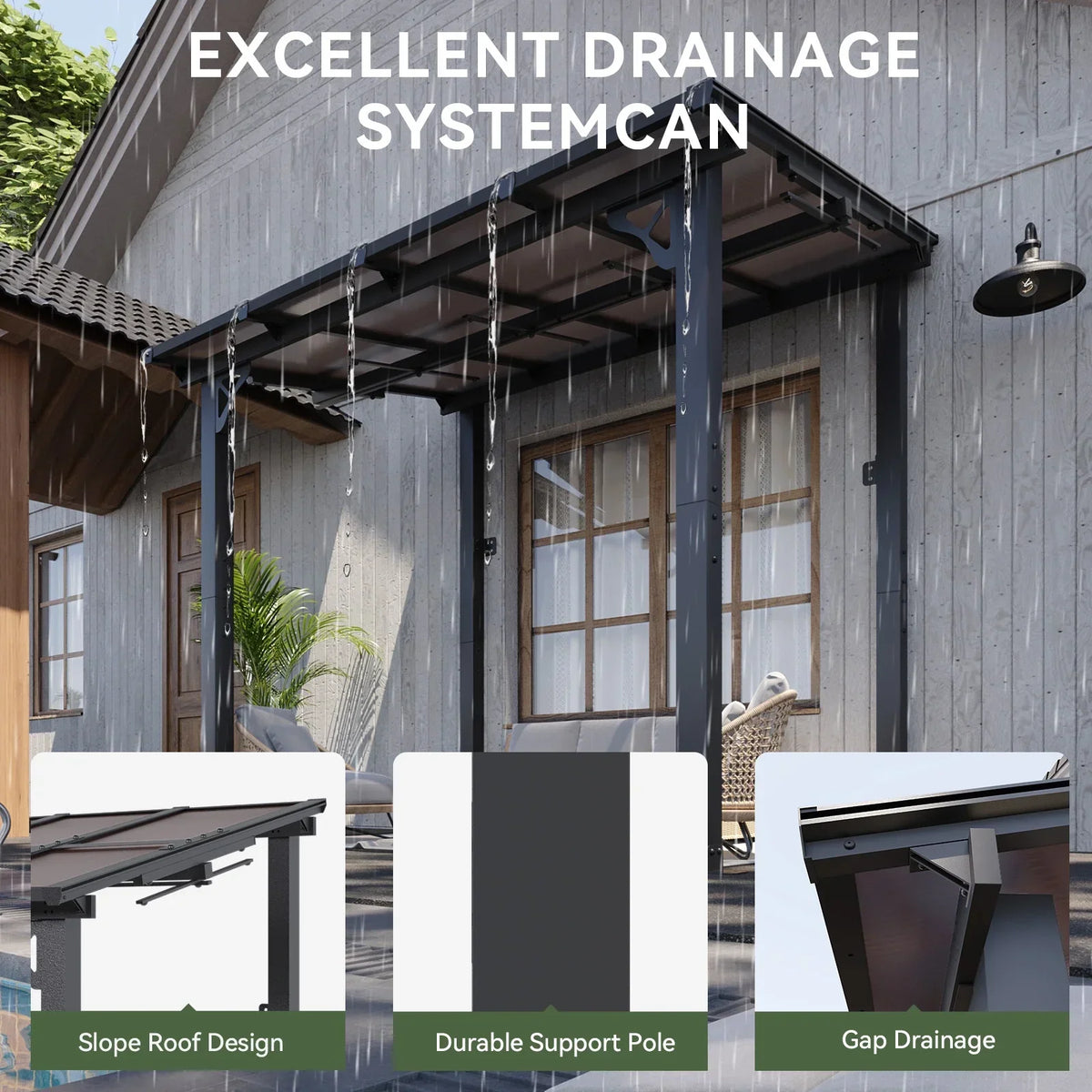 2026 NEW Aoxun 8' x 5' Gazebo for Patio, Gazebo Pergola with Sloped Roof, Grill Gazebo Large Wall-Mounted Heavy Duty Awnings, for Backyard, Deck, Patio