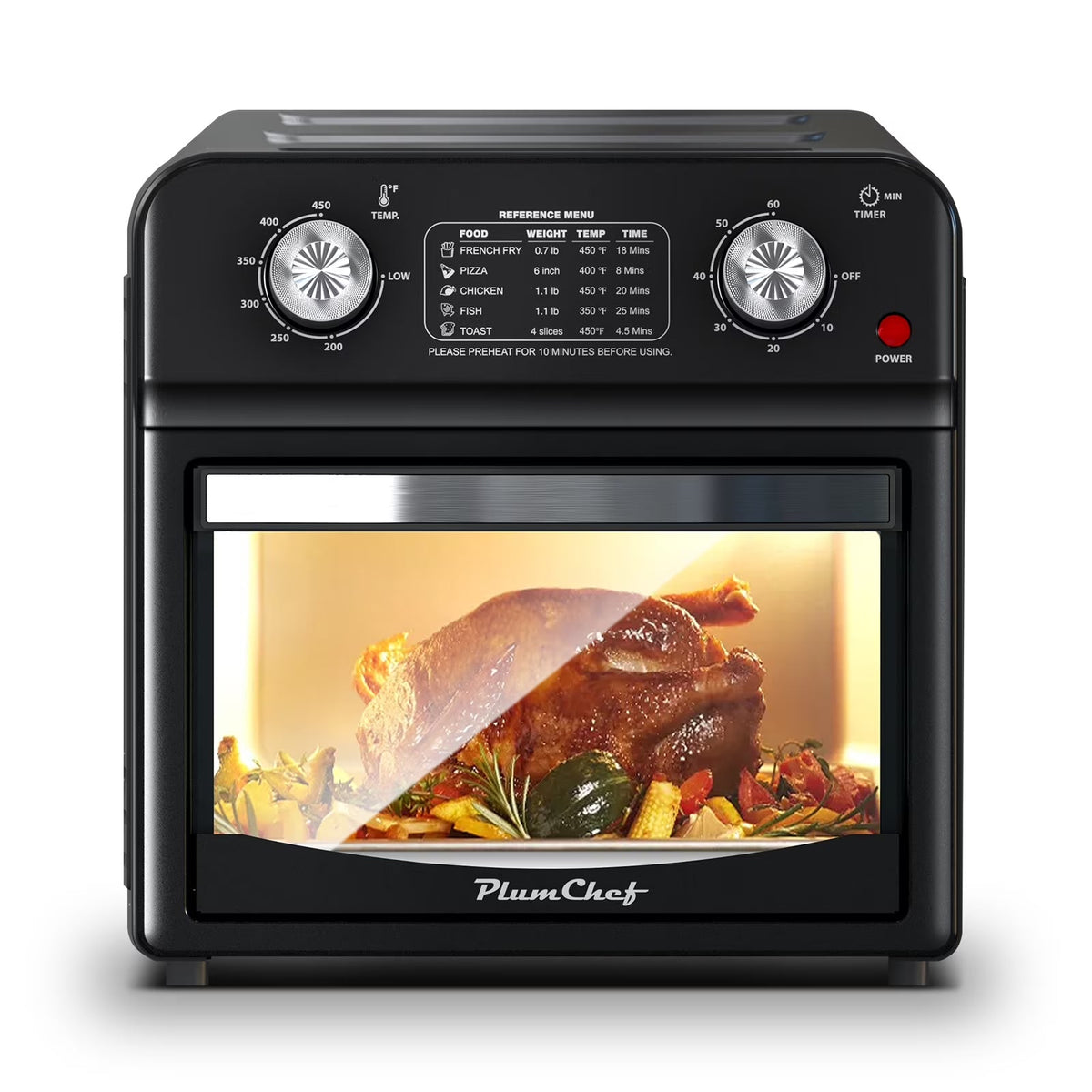 2026 NEW PlumChef 13 Quart 4 Slices Air Fryer Convection Toaster Oven, 1500W, 7 in 1 Multifunction with Roast, Bake, Grill, Broil, Toast, Dehydrate, Defrost