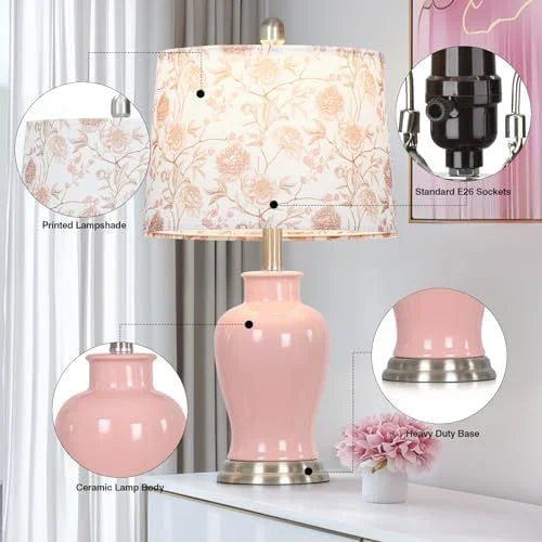 2026 NEW Modern Ceramic Table Lamps Set of 2, 23" White Ceramic Lamps for Living Room, Rustic Farmhouse Bedside Lamp with Ginger Jar Design, Elegant Bedroom Lamp for Nightstand Desk Side End Table Home Decor