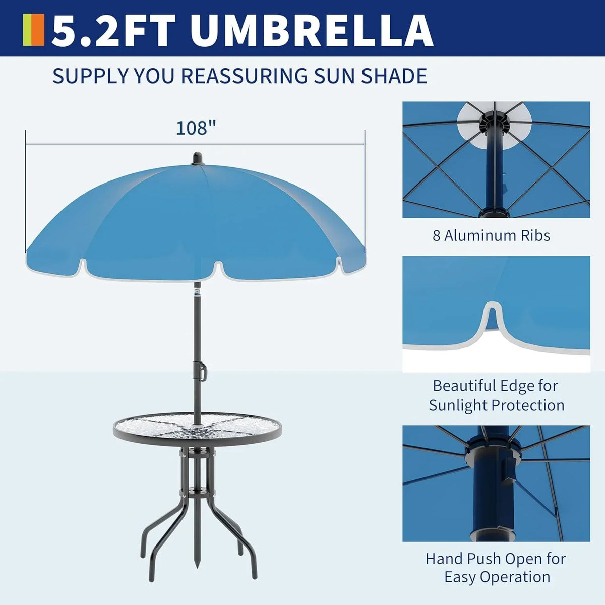 2026 NEW 6 Pieces Outdoor Dining Set With Umbrella, Patio Table and 4 Folding Chairs With Umbrella, Garden Patio Furniture Set With Umbrellas, Tempered Glass Top Dining Table