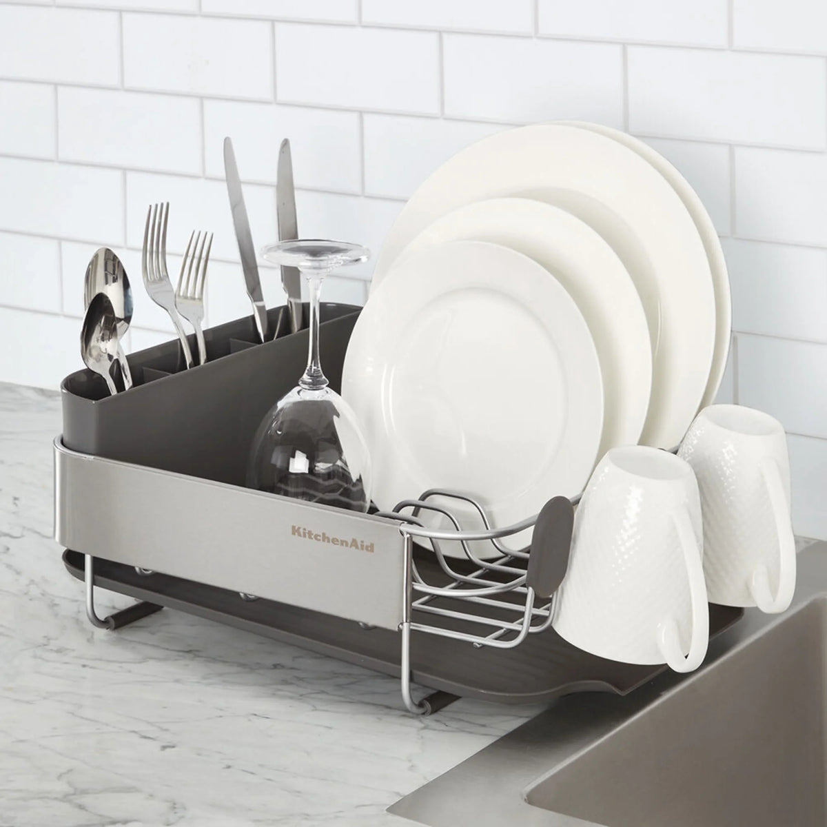 2026 NEW Kitchenaid Stainless Steel Wrap Compact Dish Rack in Satin Gray