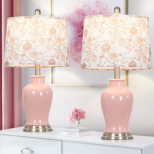 2026 NEW Modern Ceramic Table Lamps Set of 2, 23" White Ceramic Lamps for Living Room, Rustic Farmhouse Bedside Lamp with Ginger Jar Design, Elegant Bedroom Lamp for Nightstand Desk Side End Table Home Decor