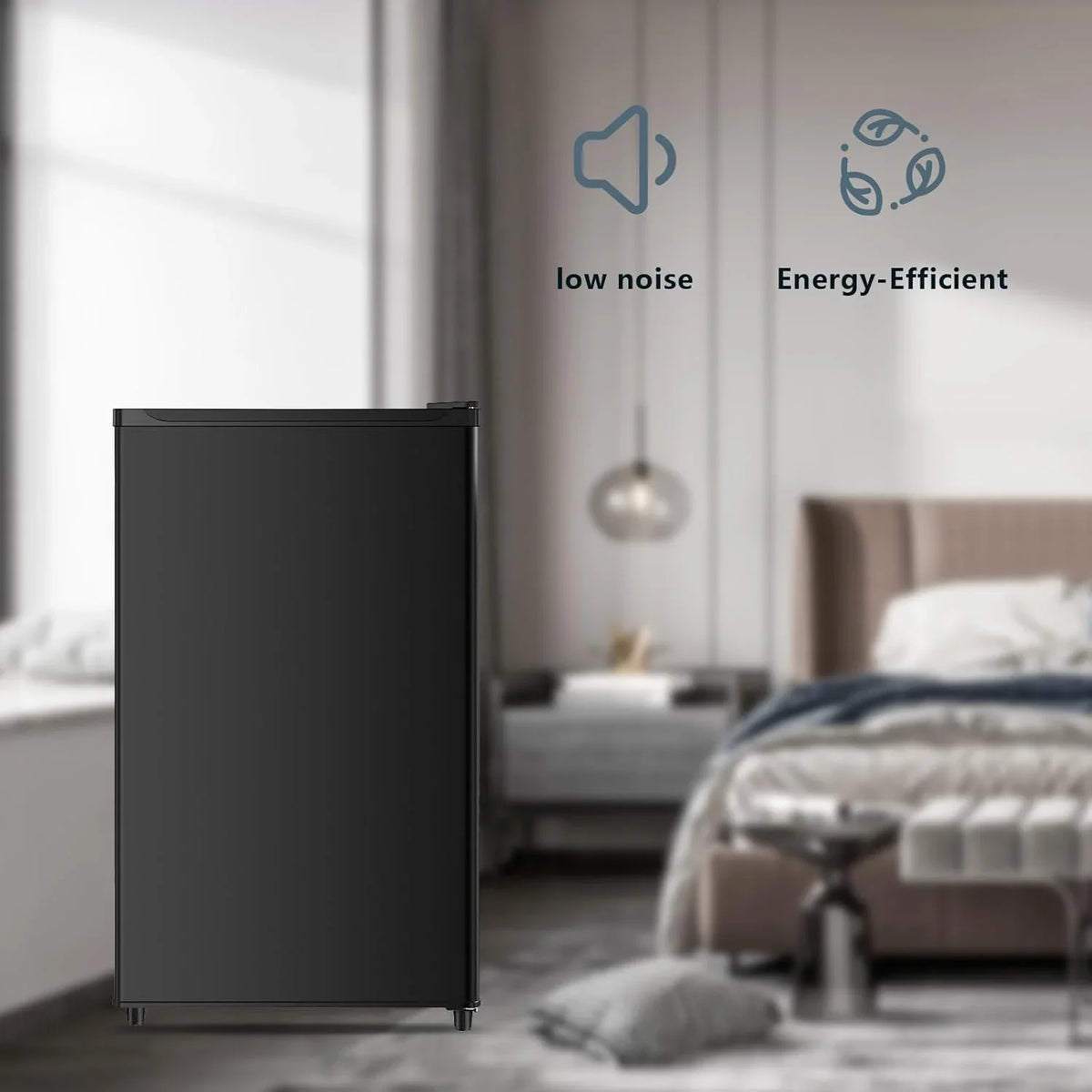 2026 NEW Seaoola Mini Fridge with Freezer, Single Door 4.4 Cu.Ft, Compact Mini Refrigerator, LED Light, Adjustable Thermostat, Removable Glass Shelves, Small Refrigerator for Dorm/Office/Bedroom(Black)