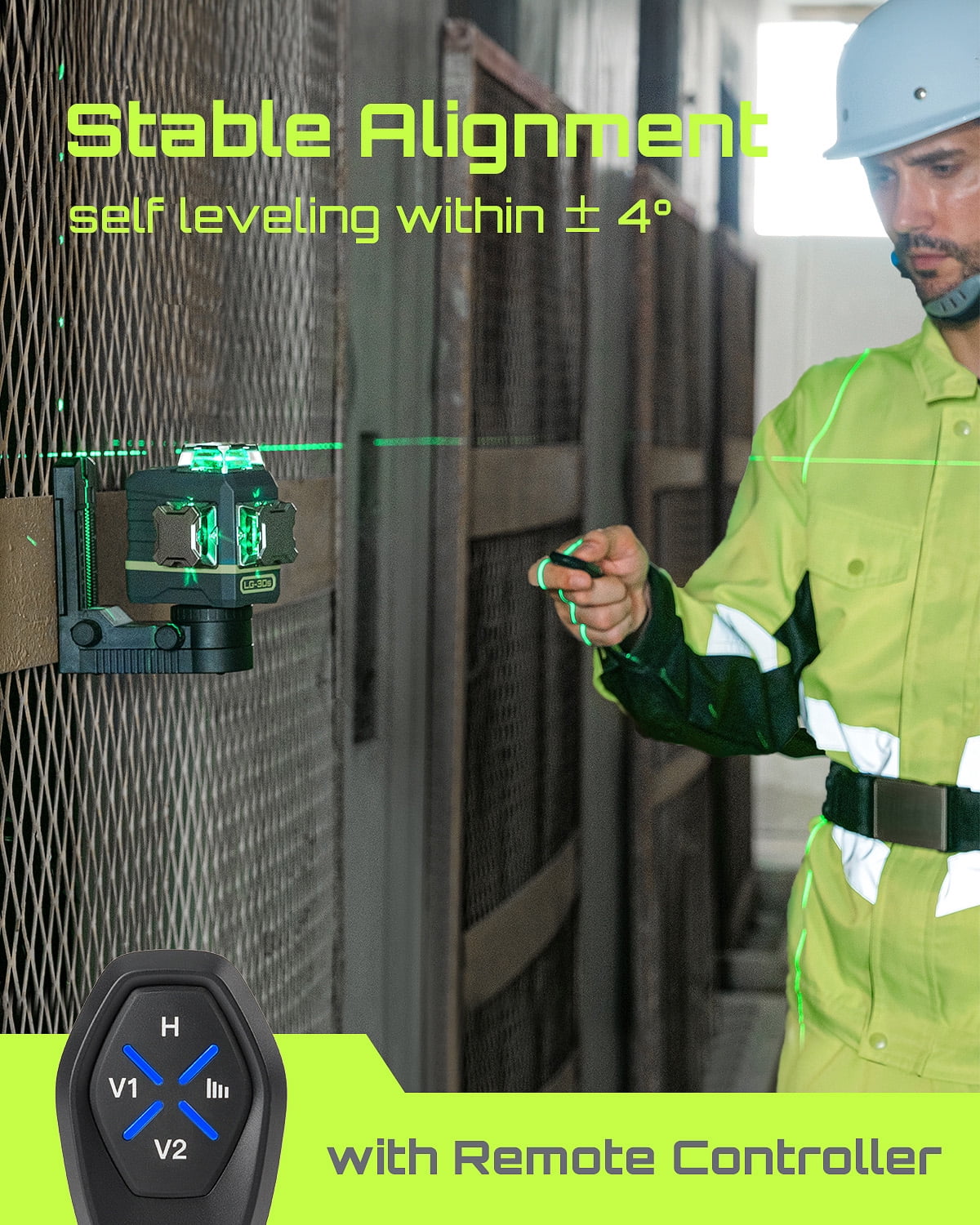 2026 NEW Laser Level 3x360- LASGOO with Remote Control, 2 Rechargeable Batteries, 100FT Range, 360- Magnetic Rotating Stand, IP54, 3Ds