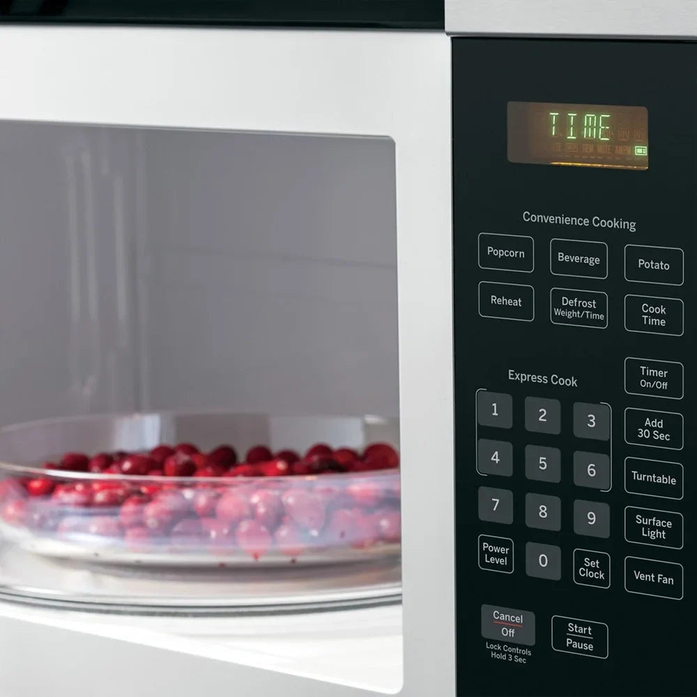 2026 NEW GE JVM3160RFSS 1.6 Cu. Ft. Over-the-Range Microwave Oven Stainless Steel Bundle with Deco Chef Pair of Red Heat Resistant Oven Mitt and 3 YR CPS Enhanced Protection Pack