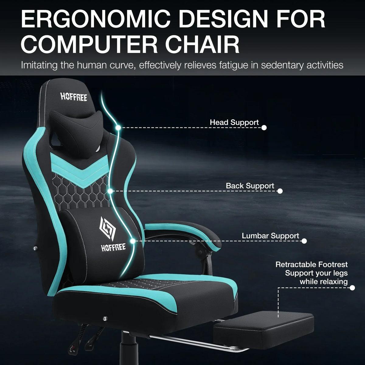 2026 NEW Hoffree Gaming Chair with Massage Fabric Office Chair with footrest for Adults, Ergonomic Gamer Chair with Headrest and Lumbar Support for Office Gaming, 440 LBS
