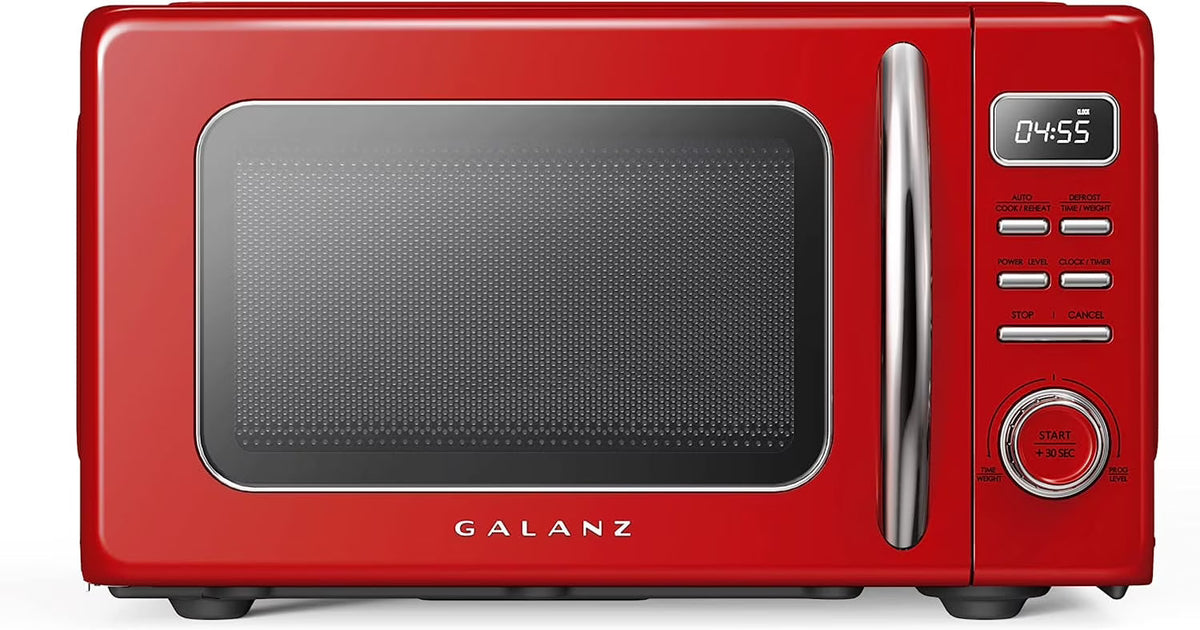 2026 NEW Galanz Retro Countertop Microwave Oven with Auto Cook & Reheat, Defrost, Quick Start Functions, Easy Clean with Glass Turntable, Pull Handle, .9 cu ft, Black