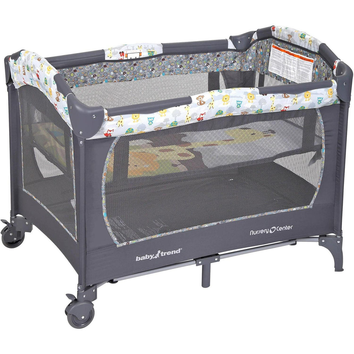 2026 NEW Baby Trend Nursery Center Playard with Toy Mobile. Tanzania Grey