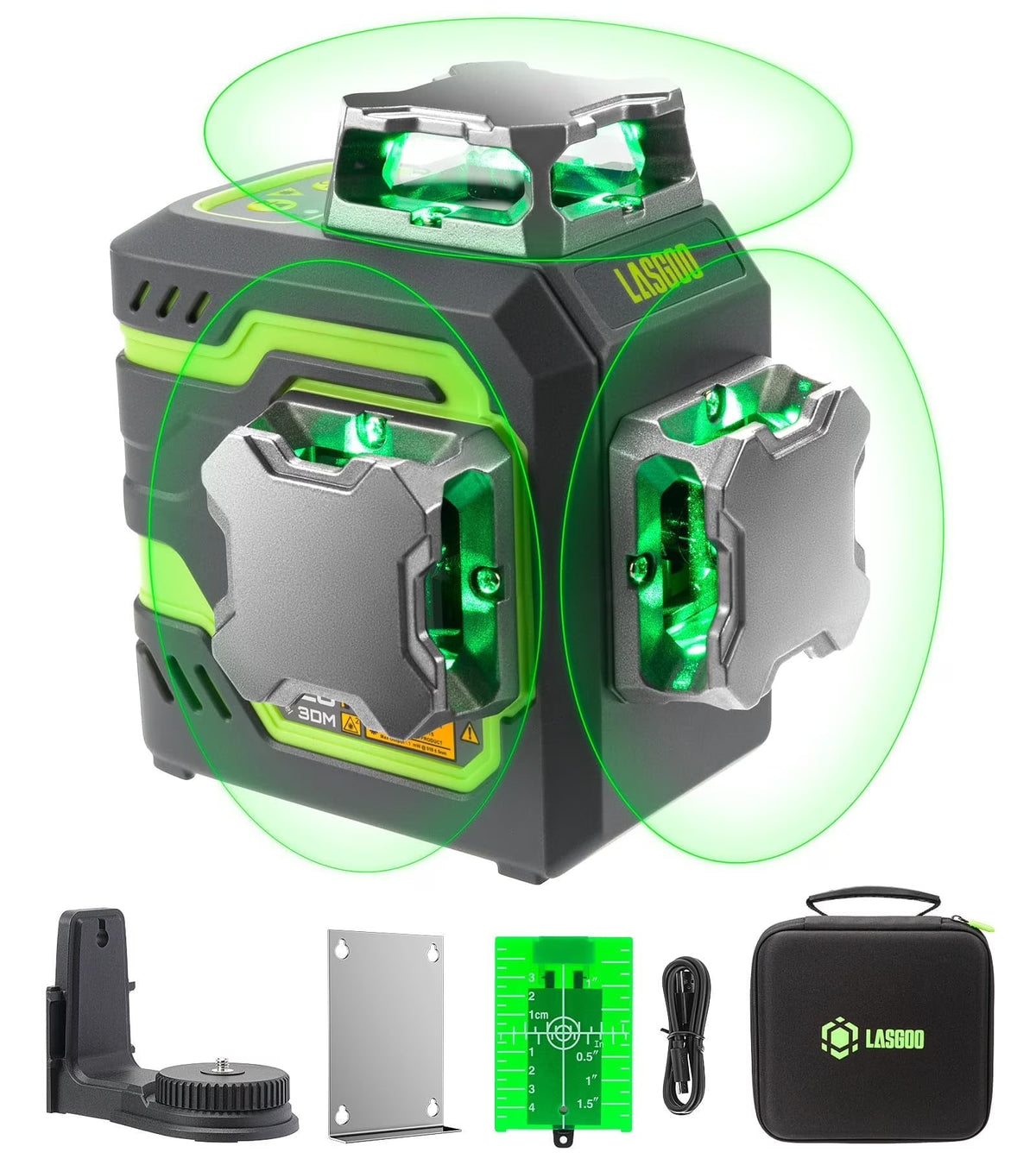 2026 NEW Laser Level 3x360- LASGOO with Remote Control, 2 Rechargeable Batteries, 100FT Range, 360- Magnetic Rotating Stand, IP54, 3Ds