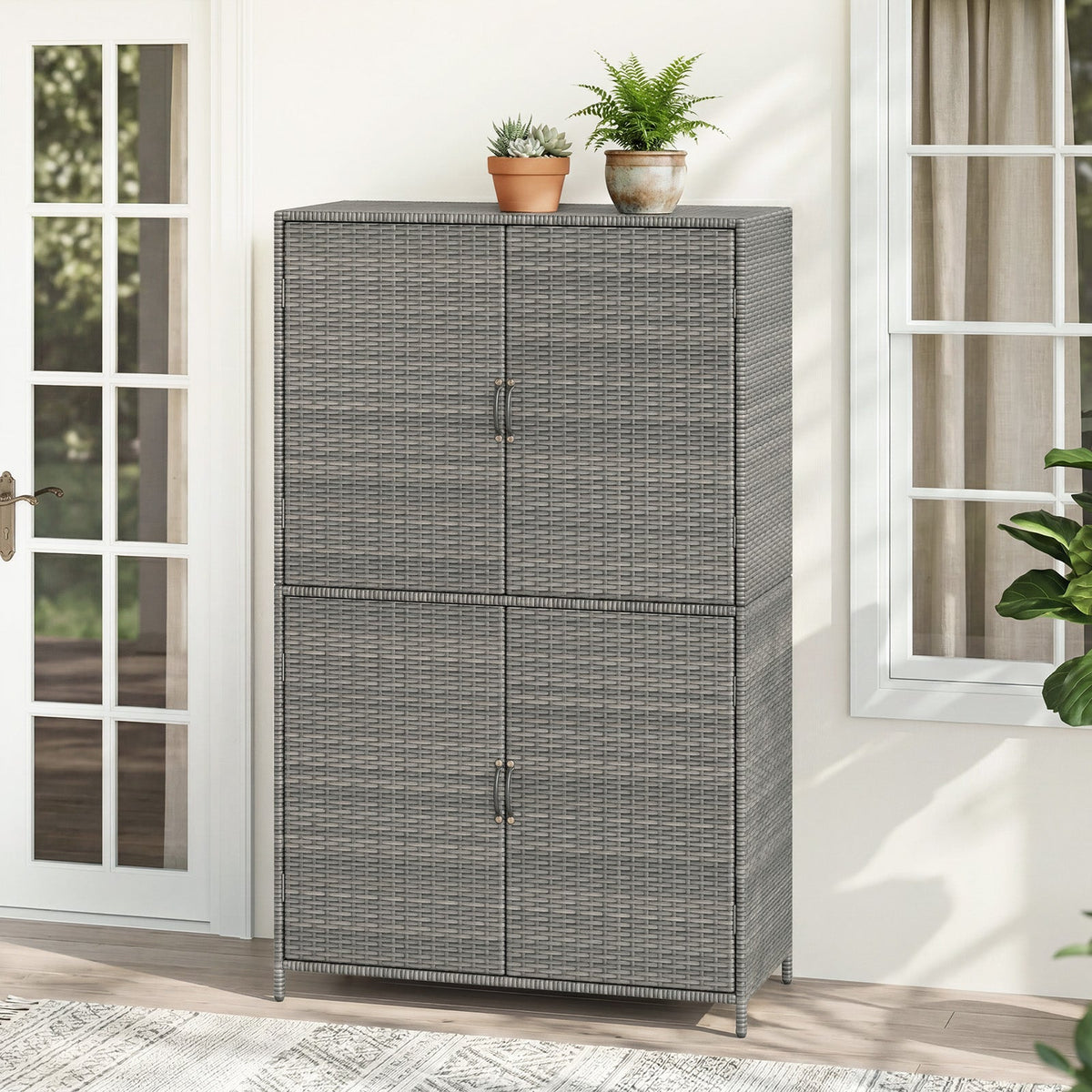 2026 NEW Costway Outdoor Storage Cabinet with Adjustable Shelves & Anti-Toppling Device for Garden Mix Gray