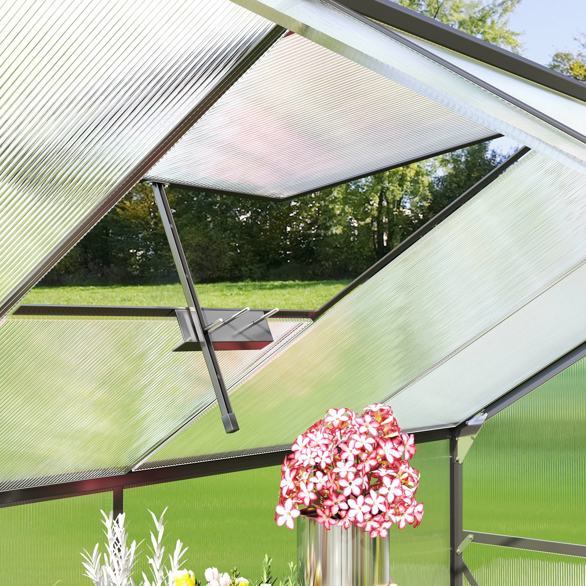 2026 NEW Asofer 6' x 4' Greenhouse for Outdoors, Aluminum Walk-in Green Houses shed with Rain Gutter and Roof Vent for Backyard