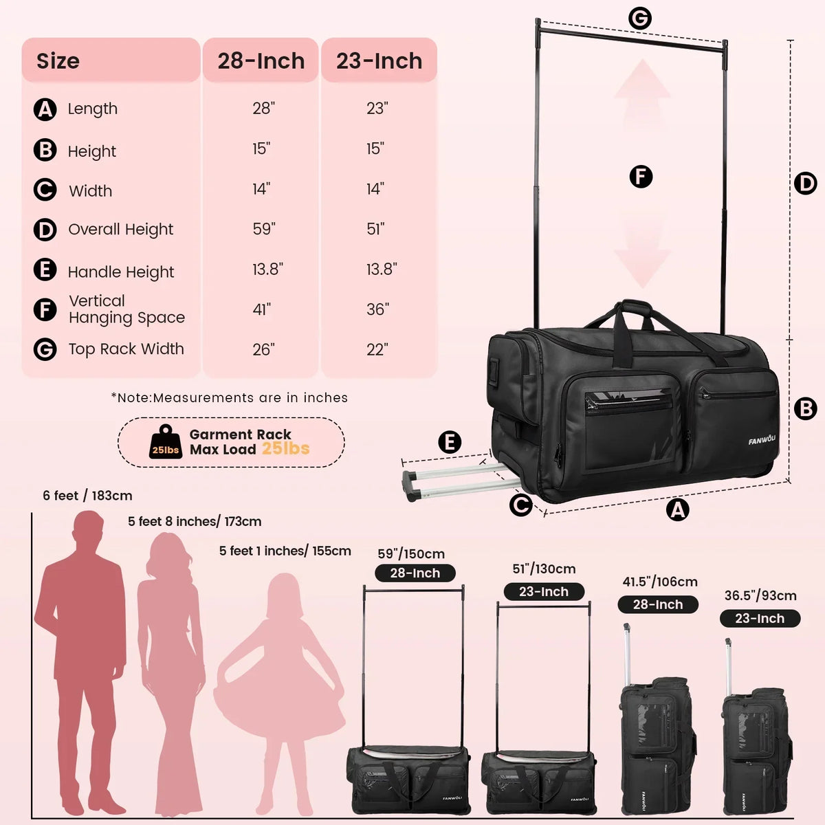 2026 NEW Fegat Dance Bag with Garment Rack - 28"Collapsible Rolling Competition Dance Duffle Bag Lightweight Costume Wheeled Suitcase for Dancers Shows Livestreamer Athletes