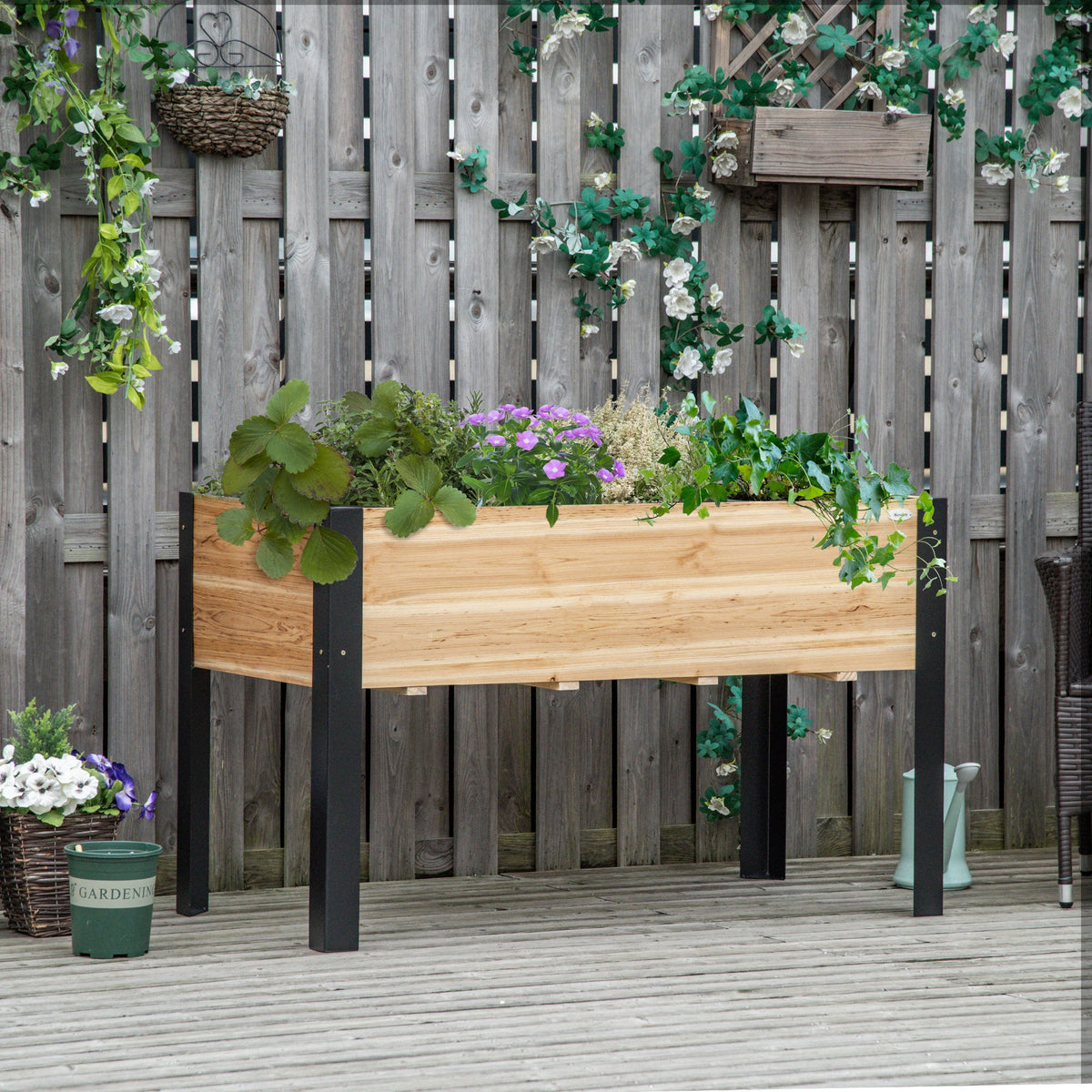 2026 NEW Outsunny Raised Garden Bed, Elevated Planter Box, 47''x24''x29'' with Legs, Metal Frame, Wooden Planter Pot for Backyard, Patio to Grow Vegetables, Herbs, and Flowers