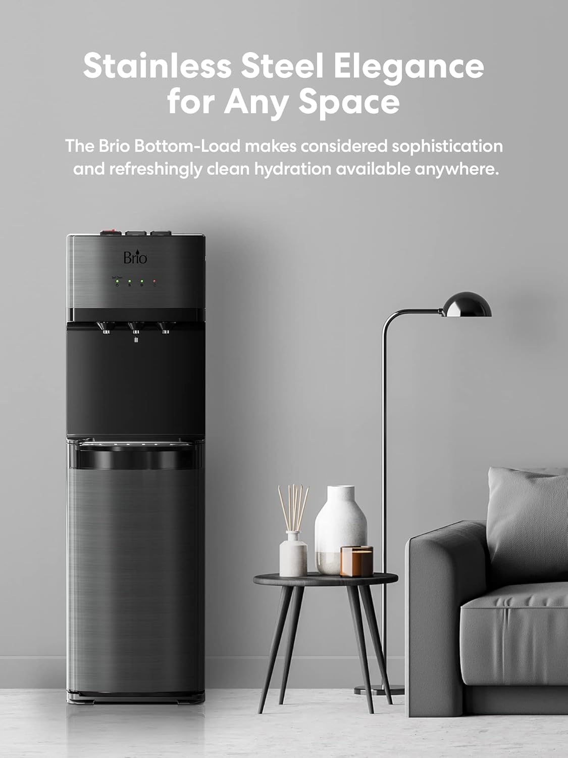 Self Cleaning Bottom Loading Water Cooler Water Dispenser ?Black Stainless Steel - 3 Temperature Settings - Hot, Room & Cold Water