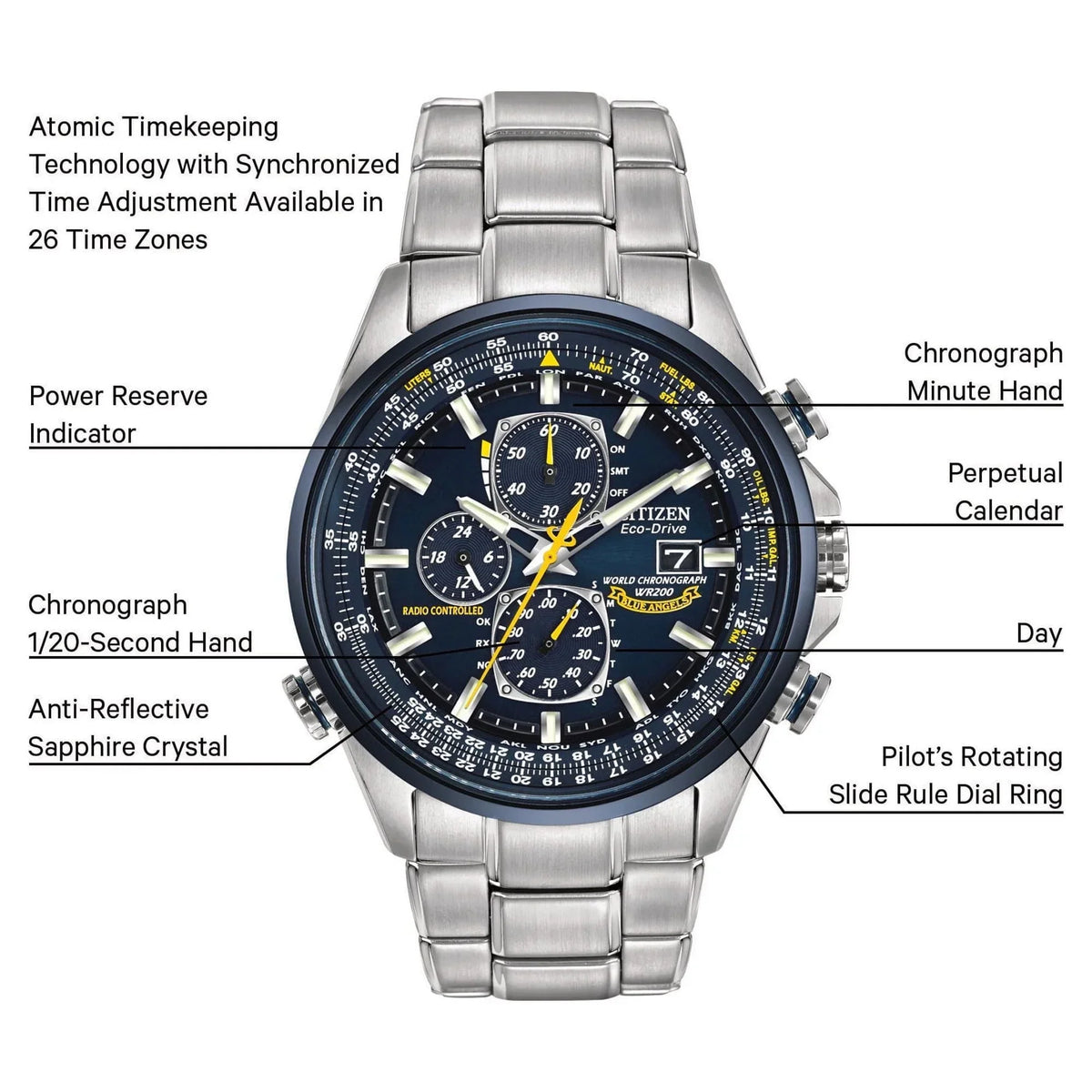 2026 NEW Citizen Men's Eco Drive Blue Angels World Chronograph AT Watch AT8020-54L