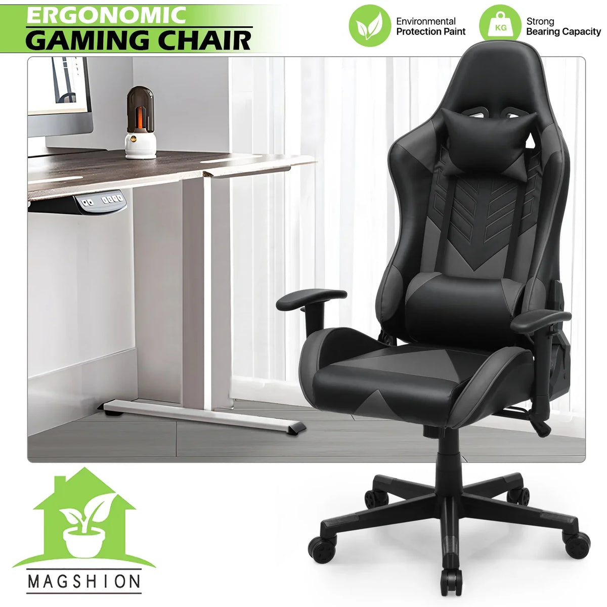 2026 NEW Magshion Ergonomic Gaming Chair, Comfortable Gaming Chair, Computer Chair Leather Desk Chair Adjustable Swivel Gaming Office Chair, Blue