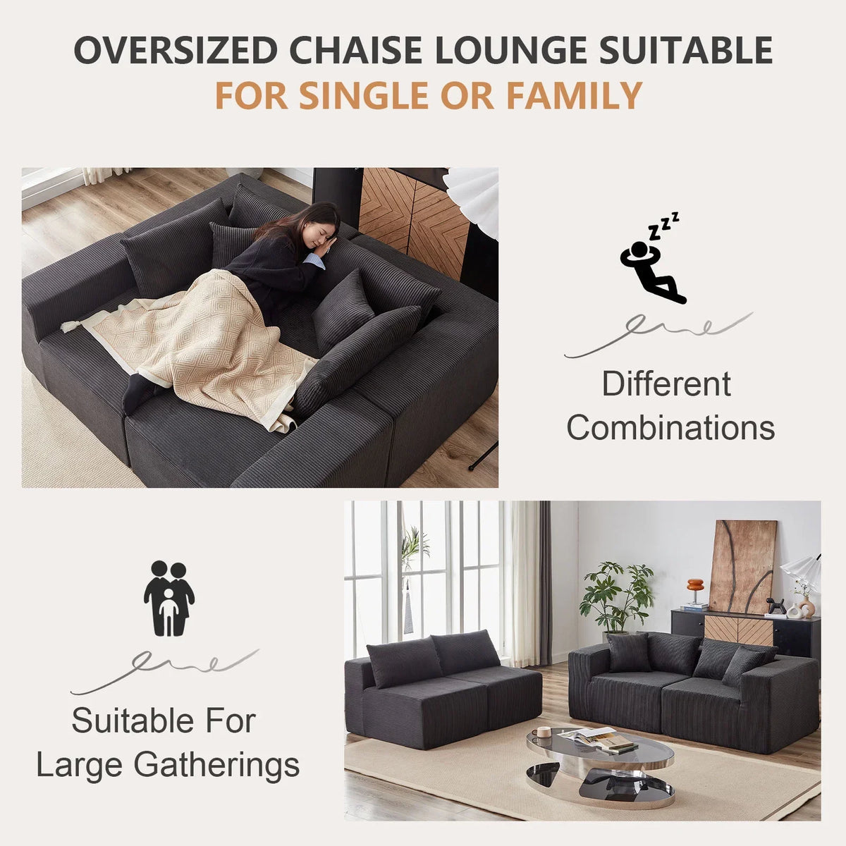 2026 NEW 104-Inch Corduroy Modular L Shaped Sectional Sofa,Luxury Floor Couch Set,Upholstered Indoor Furniture,Foam-Filled Compressed Sofa for Living Room,Bedroom,4 PC Free Combination