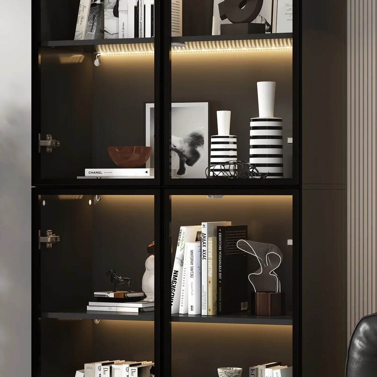 2026 NEW KULAGAGA Bookcases Organizer with LED Lights, Heavy Duty Display Cabinet with Glass Door for Living Room, 31.5" Wide