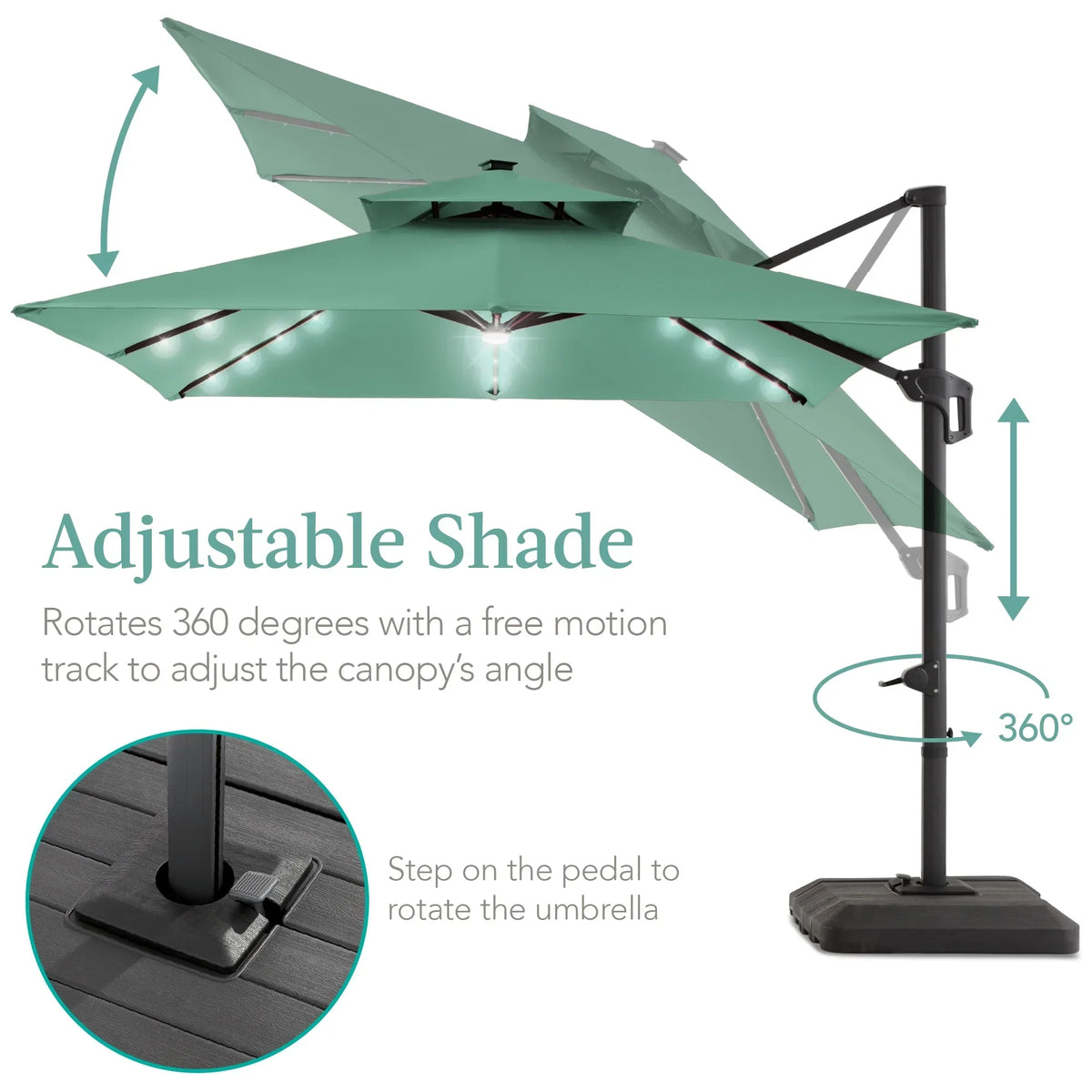 2026 NEW Best Choice Products 10x10ft 2-Tier Square Outdoor Solar LED Cantilever Patio Umbrella w/ Base Included - Tan