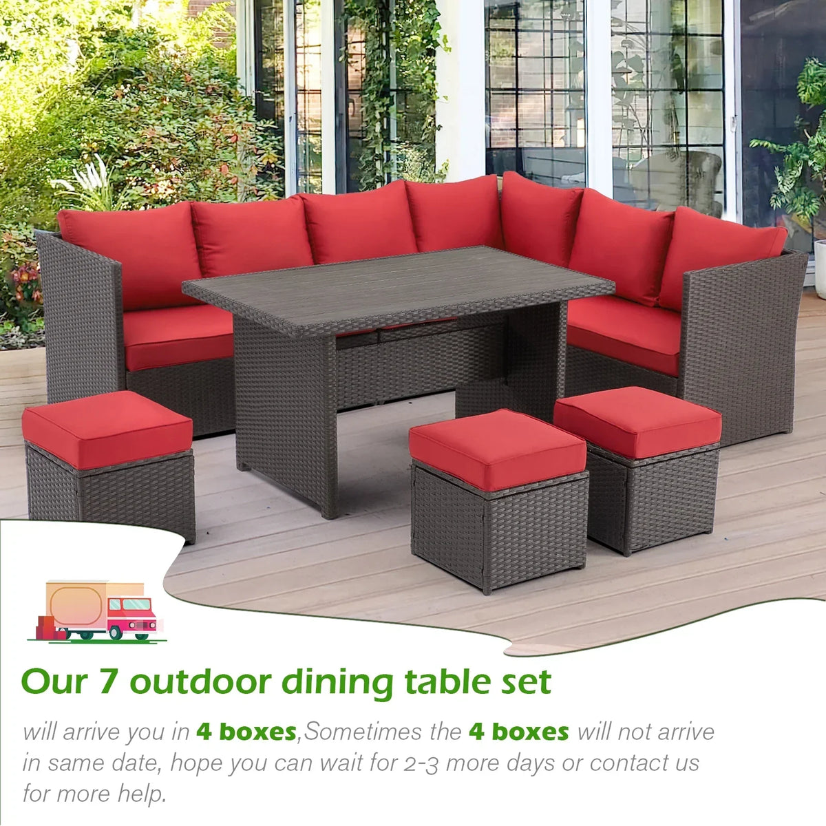 2026 NEW AECOJOY 7 Piece Patio Furniture Set PE Rattan Outdoor Dining Set Sectional Sofa Couch with Table Patio Conversation Set in Gray