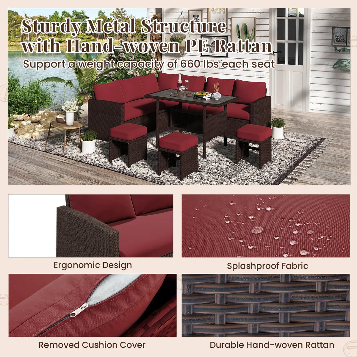 2026 NEW AECOJOY 7 Piece Patio Furniture Set PE Rattan Outdoor Dining Set Sectional Sofa Couch with Table Patio Conversation Set in Gray