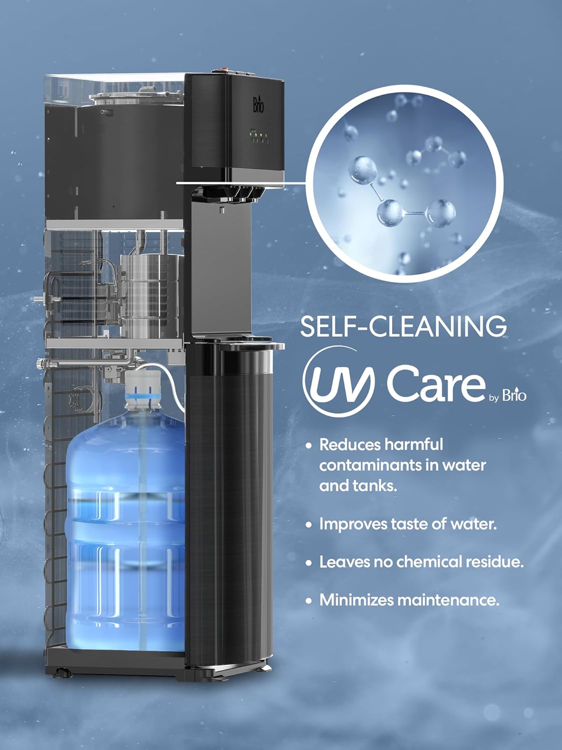 Self Cleaning Bottom Loading Water Cooler Water Dispenser ?Black Stainless Steel - 3 Temperature Settings - Hot, Room & Cold Water