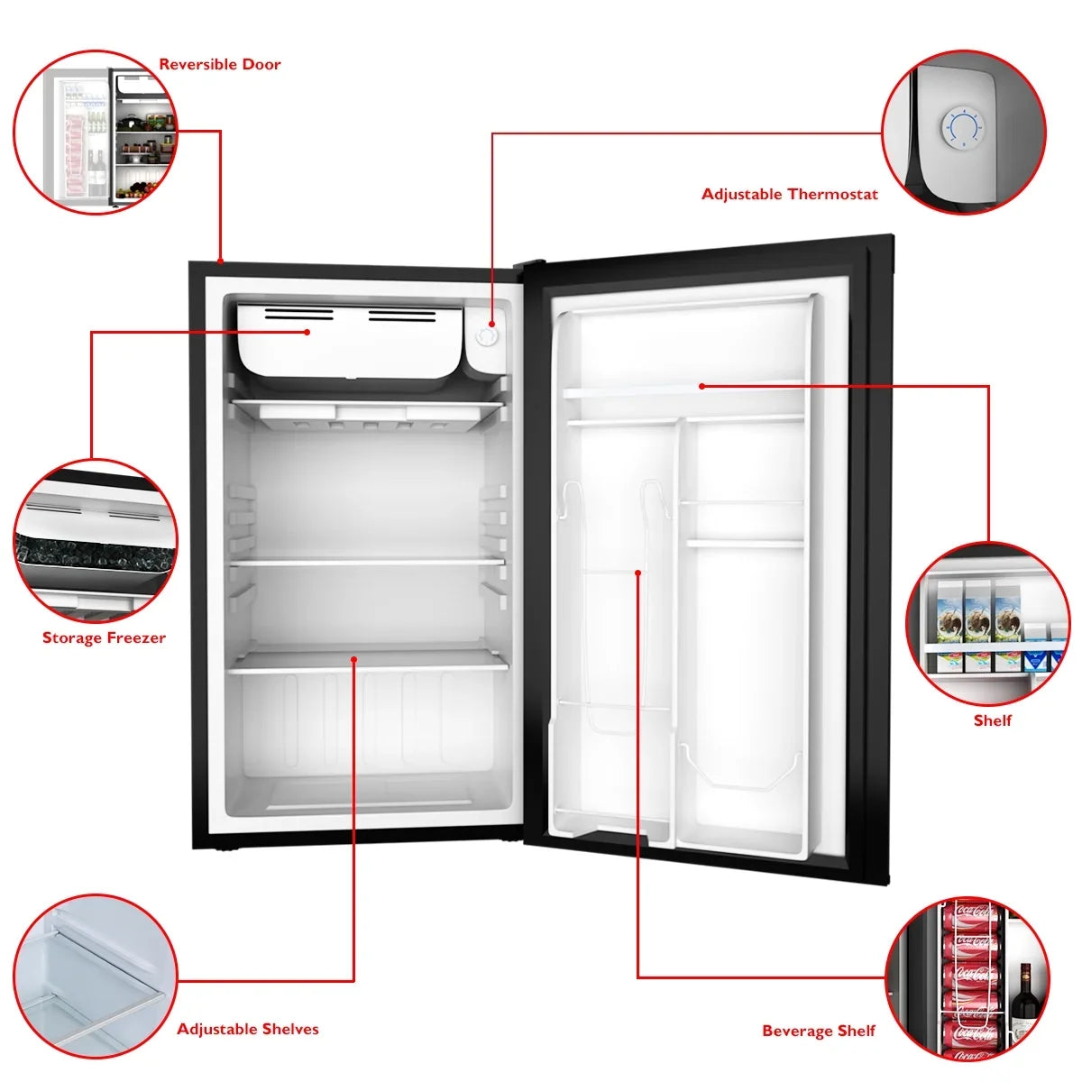 2026 NEW Costway 3.2 Cu.Ft. Compact Refrigerator Mini Dorm Small Fridge Freezer Reversible Door