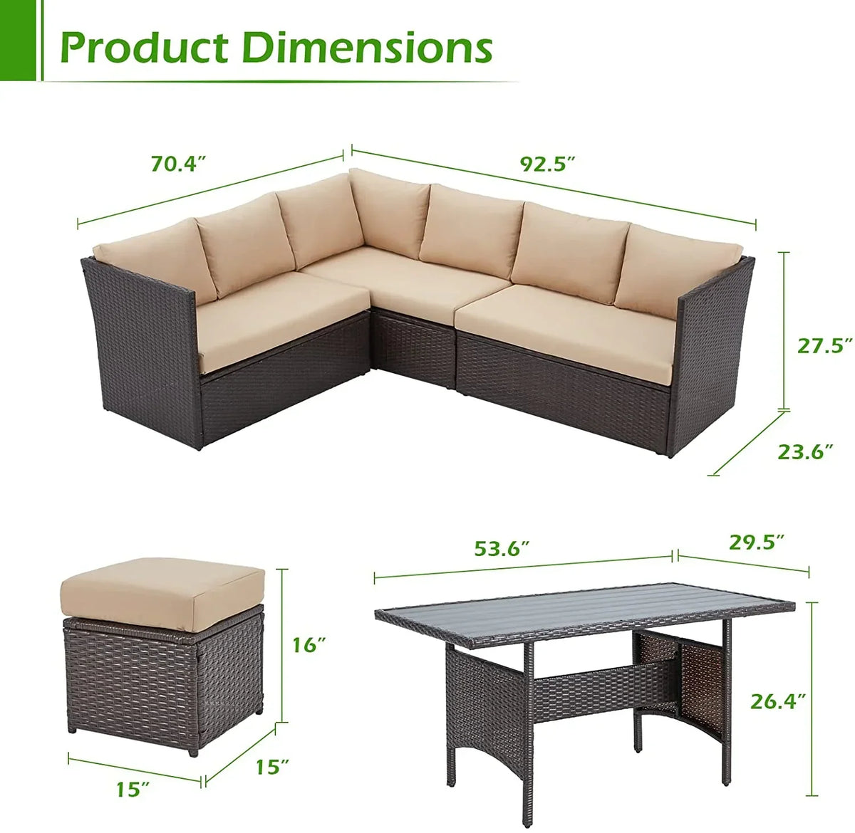 2026 NEW AECOJOY 7 Piece Patio Furniture Set PE Rattan Outdoor Dining Set Sectional Sofa Couch with Table Patio Conversation Set in Gray