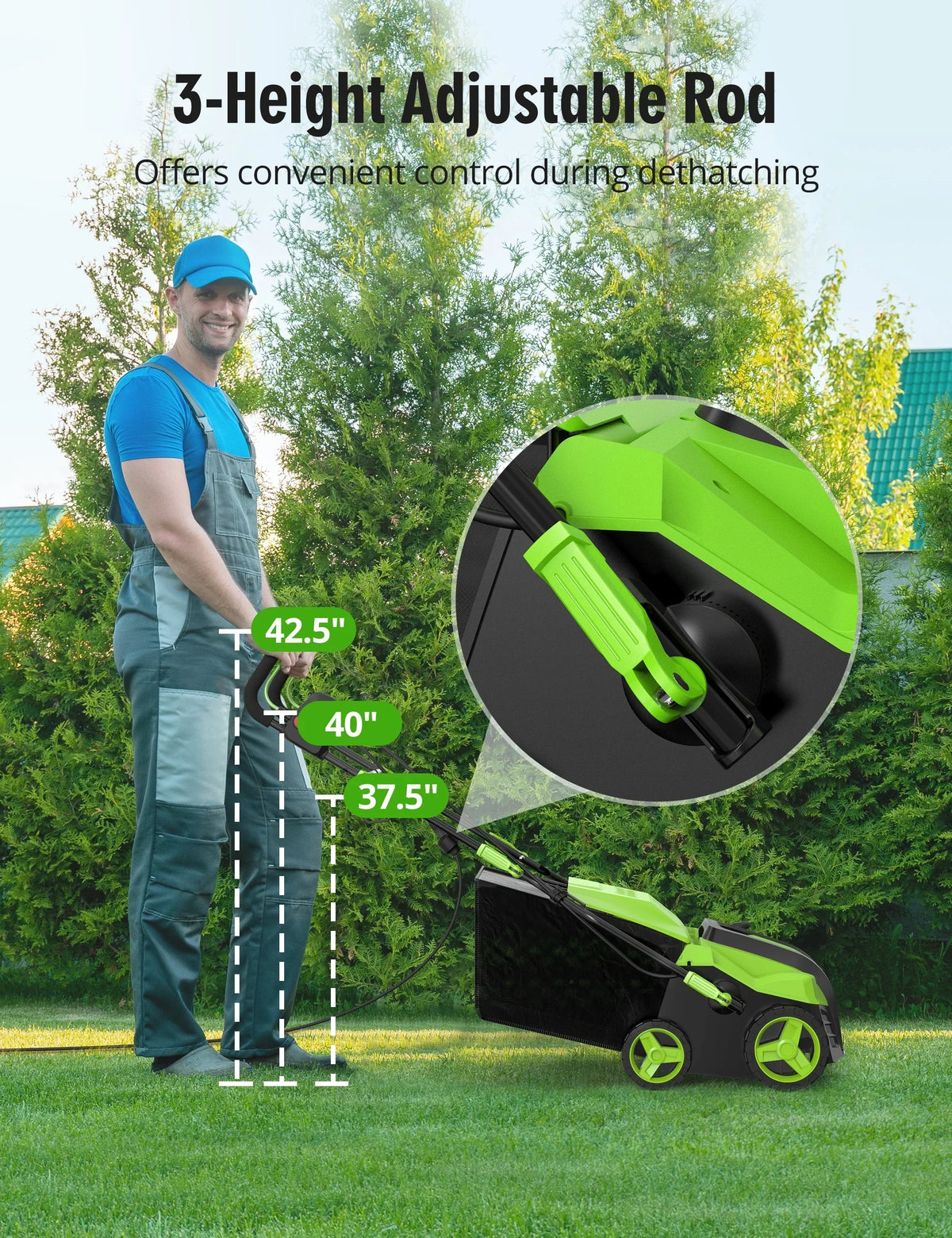 2026 NEW SWIPESMITH 16" 15 Amp Electric Dethatcher Scarifier, Lawn with 5-Position Depth Adjustment, 14.5 Gal Removable Thatch Collection Bag, Quick-Fold, Keeps Health