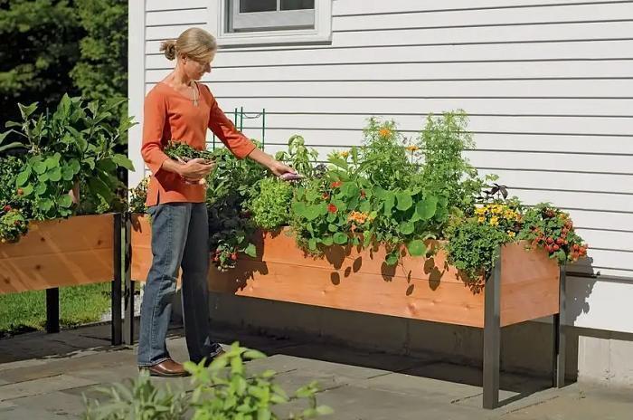 EcoStained Self-Watering Raised Planter Box with Aluminum Legs, Cedar/Cypress, 96 x24 x29