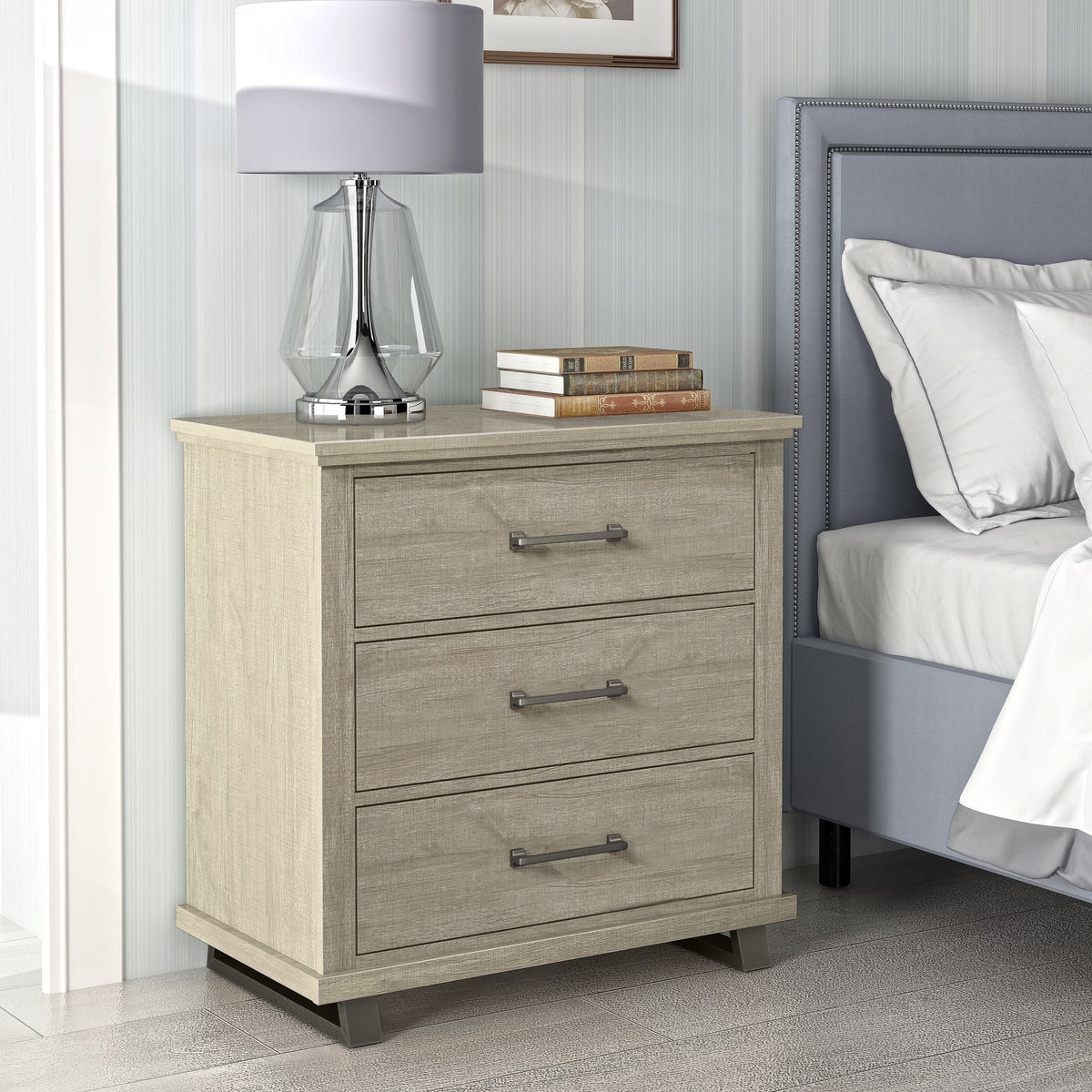 2026 NEW FESTIVO 32 inch Wide 3-Drawer Bedroom Nightstand with Elevated Metal Legs - Beige