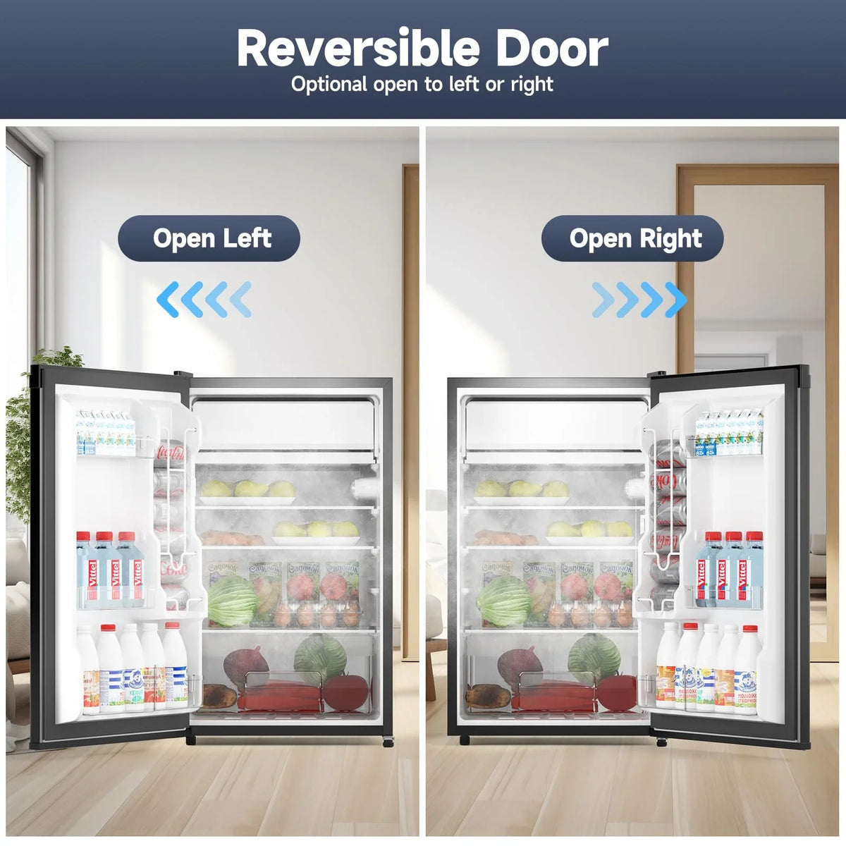 2026 NEW Soonbuy Compact Mini Fridge with Freezer, 4.3 Cu.Ft Single Door Refrigerator with Adjustable Temperature, Removable Shelves & Crisper Drawer, Energy Efficient Small Fridge for Bedroom, Office, Dorm, R