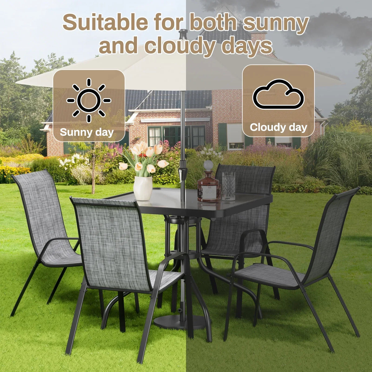 2026 NEW Pirecart 5-Piece Outdoor Patio Dining Table Set with 4 Stackable Textilene Chairs for for Patio, Lawn, Garden, Gray