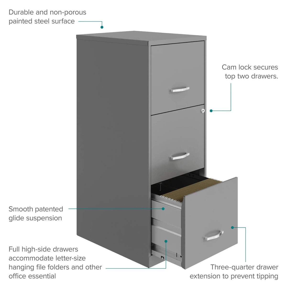 2026 NEW Space Solutions 18" Deep 3 Drawer Smart Letter Width Vertical File Cabinet, Navy
