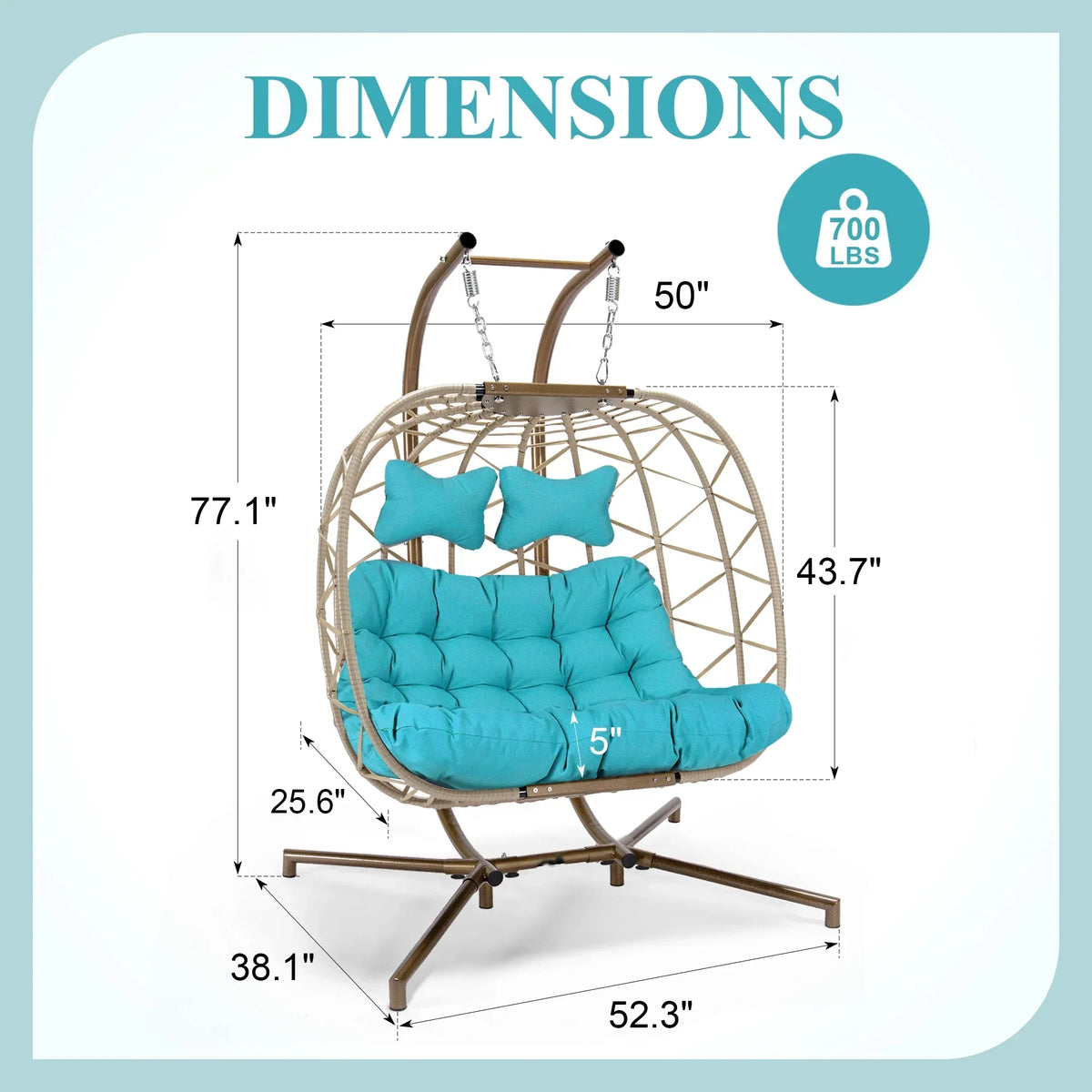 2026 NEW RADIATA Double Wicker Egg Swing Chair with Stand, 2-Person Hanging Egg Chair for Indoor/Outdoor, 700lbs Capacity, Thick Cushions & Headrest,Sturdy Metal Frame"Dark Gray