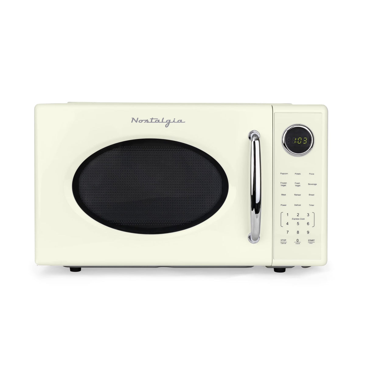 2026 NEW Nostalgia Retro Microwave Oven - 1.1 Cu Ft & 1000-Watt Countertop Size with Glass Turntable, Child Safety Lock, 8 Auto-Cook Programs & Digital Clock - Black