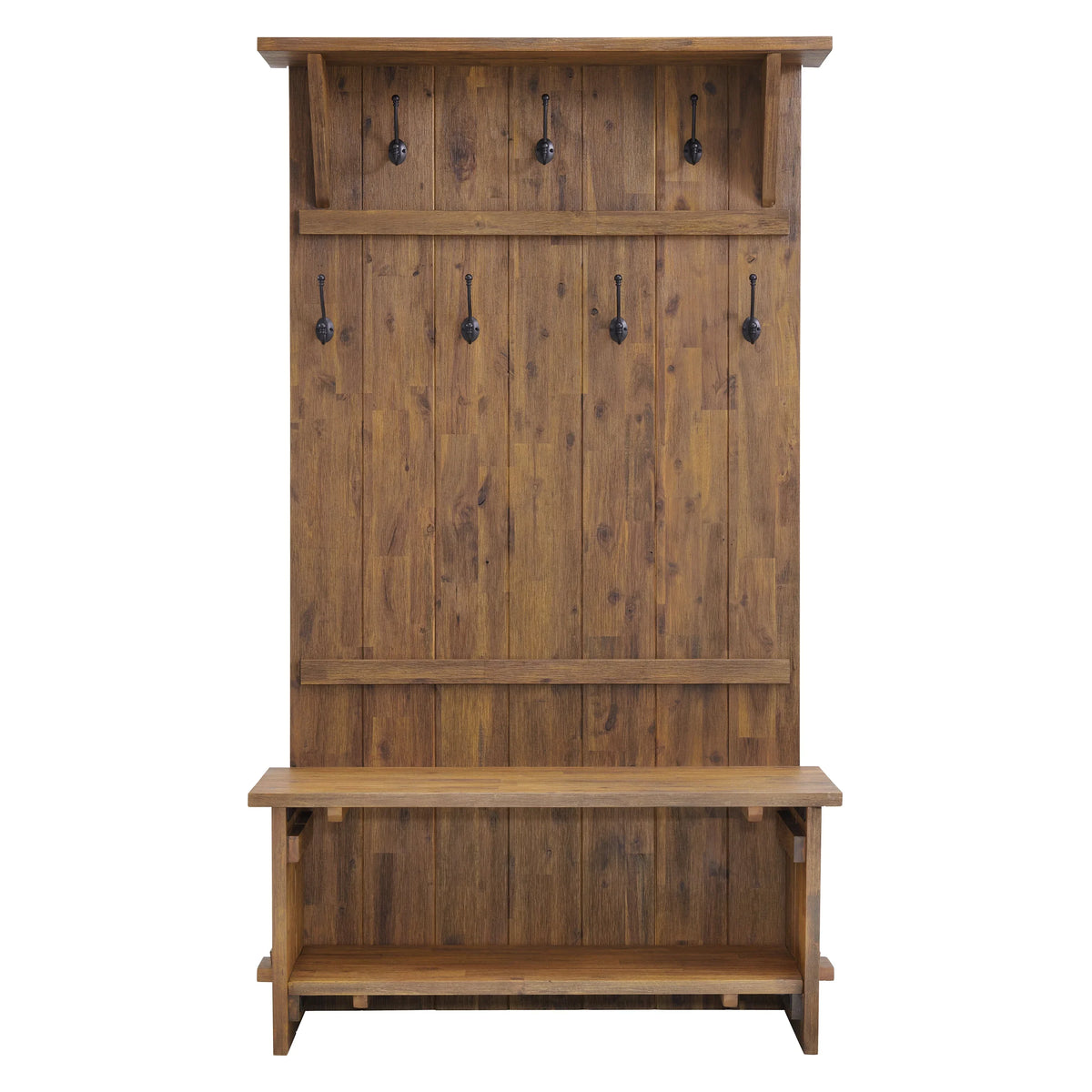 2026 NEW Alaterre Furniture Castleton 70 in. Hall Tree with Bench, Shelves & Coat Hooks -C Solid Mango Wood Entryway Organizer in Driftwood Finish