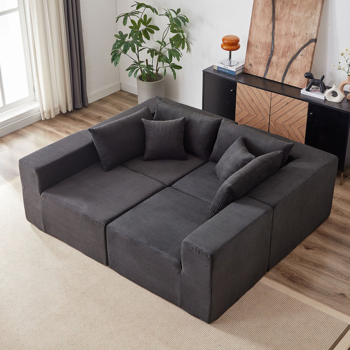 2026 NEW 104-Inch Corduroy Modular L Shaped Sectional Sofa,Luxury Floor Couch Set,Upholstered Indoor Furniture,Foam-Filled Compressed Sofa for Living Room,Bedroom,4 PC Free Combination