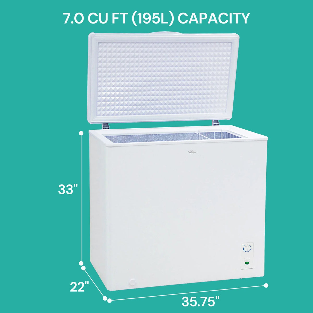 2026 NEW Koolatron Large Chest Freezer, 7.0 cu ft (195L),Manual Defrost Deep Freeze, Storage Basket, Space-Saving Flat Back, Stay-Open Lid, Front-Access Drain, White