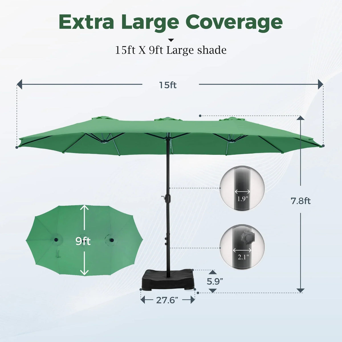 2026 NEW Alpha Joy 15ft Outdoor Patio Umbrella Extra-Large Double-Sided Garden Umbrella with Crank Handle and Base - Smoky Gray
