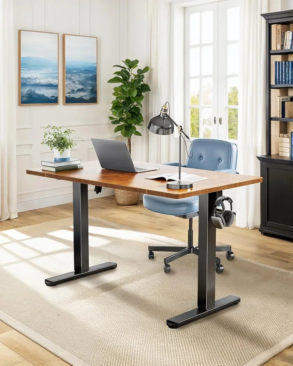 2026 NEW UANUO 48 x 24 inch Electric Standing Desk, Height Adjustable Table with Headphone Hooks & Cable Manager, Sit to Stand up Desk for Home Office, Vintage Brown