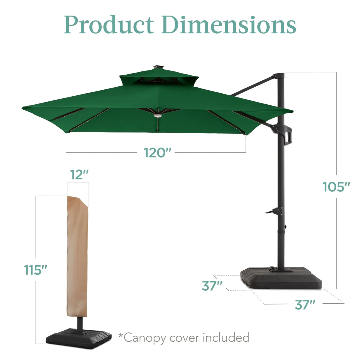 2026 NEW Best Choice Products 10x10ft 2-Tier Square Outdoor Solar LED Cantilever Patio Umbrella w/ Base Included - Tan