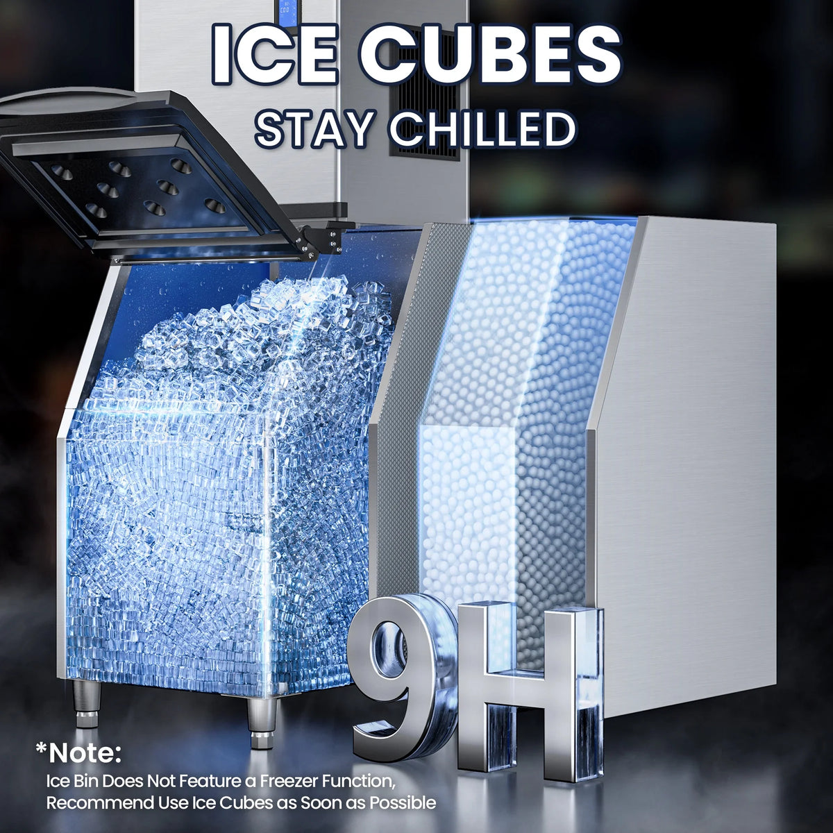 2026 NEW Coolake 22 inch 450lbs/24h Commercial Air Cooled Ice Maker Machine with 360lbs, Cube Ice, Doe/ETL
