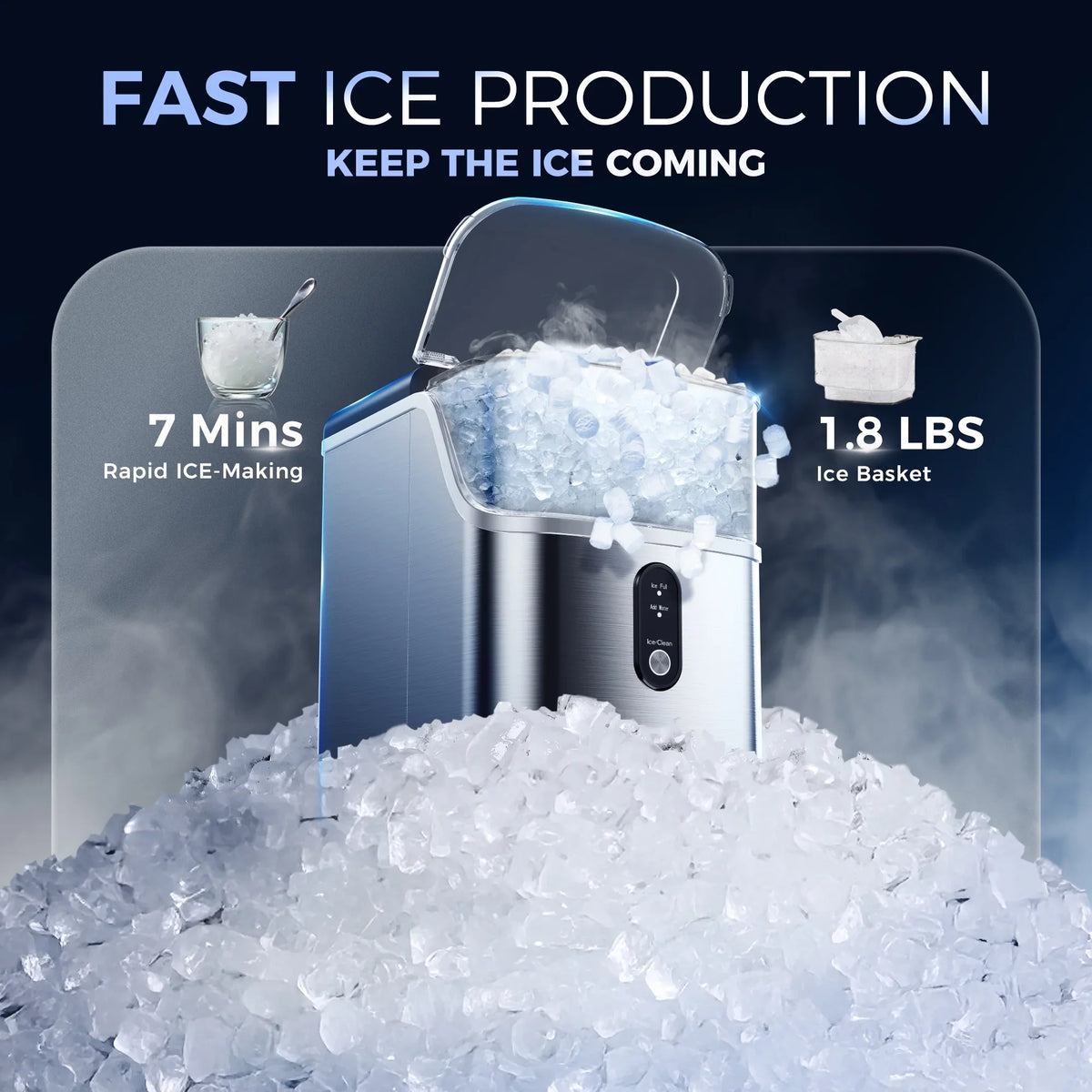 2026 NEW Simzlife Nugget Ice Maker Countertops, 35.9lbs Per Day Portable Pebble ice machine, Crushed Sonic ice maker with Soft Chewable Ice for Home, Party, RV, Camping, Stainless Steel Silver
