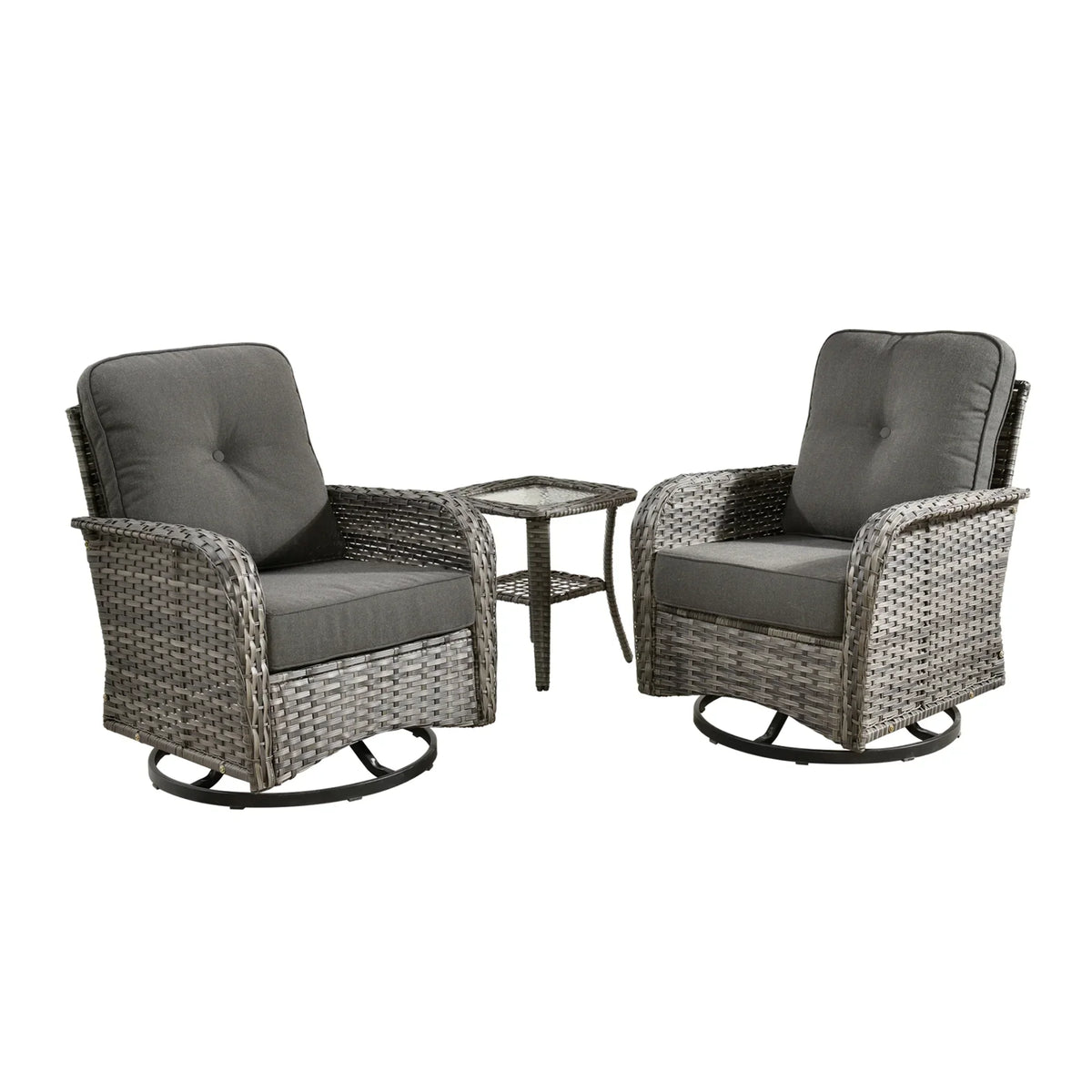 2026 NEW Ovios 5 Pieces Outdoor Patio Furniture Set High Back All Weather Wicker Conversation Set with Swivel Chairs & Coffee Table, Dark Gray